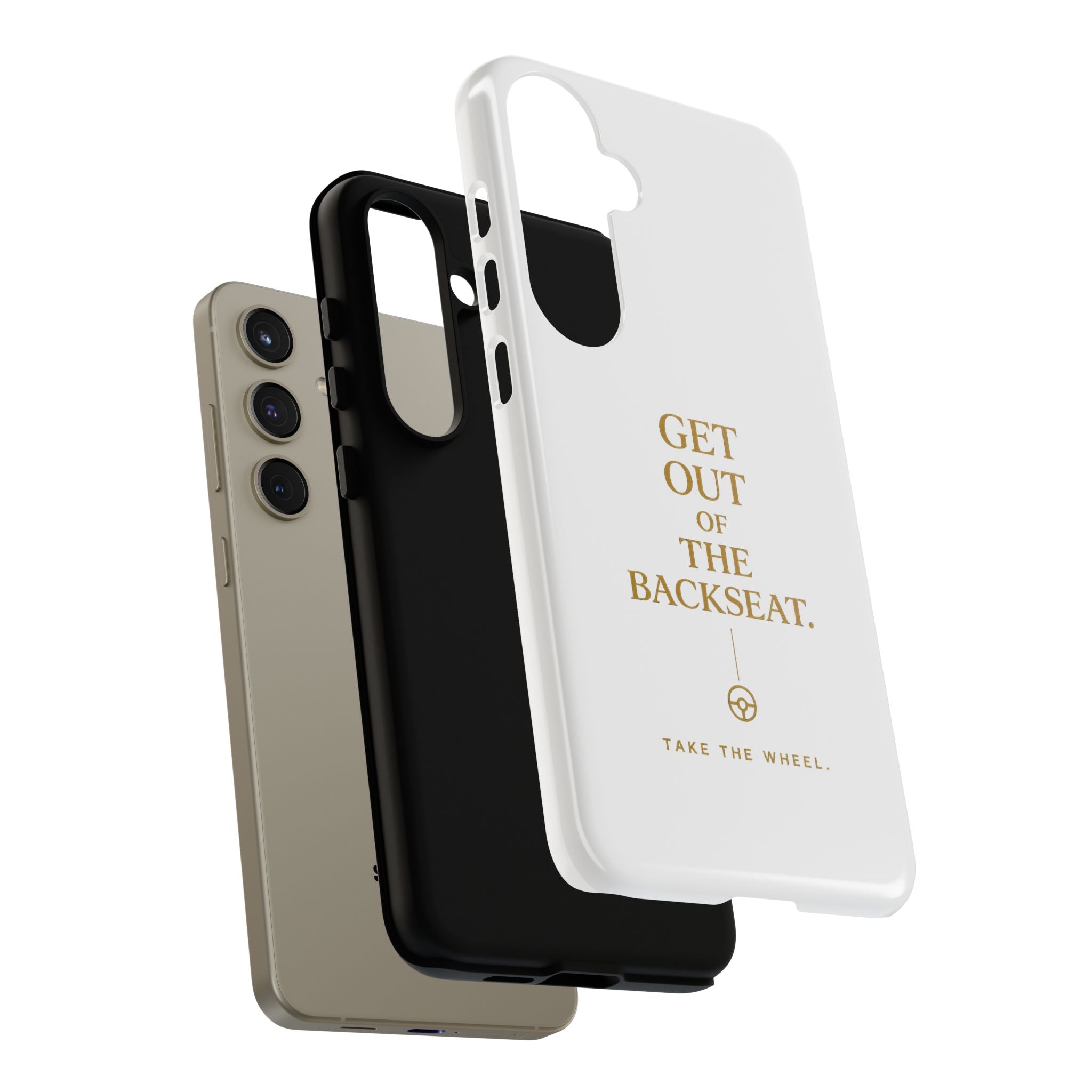 Get Out of the Backseat iPhone Case — Minimal Gold Typography Protective Phone Case