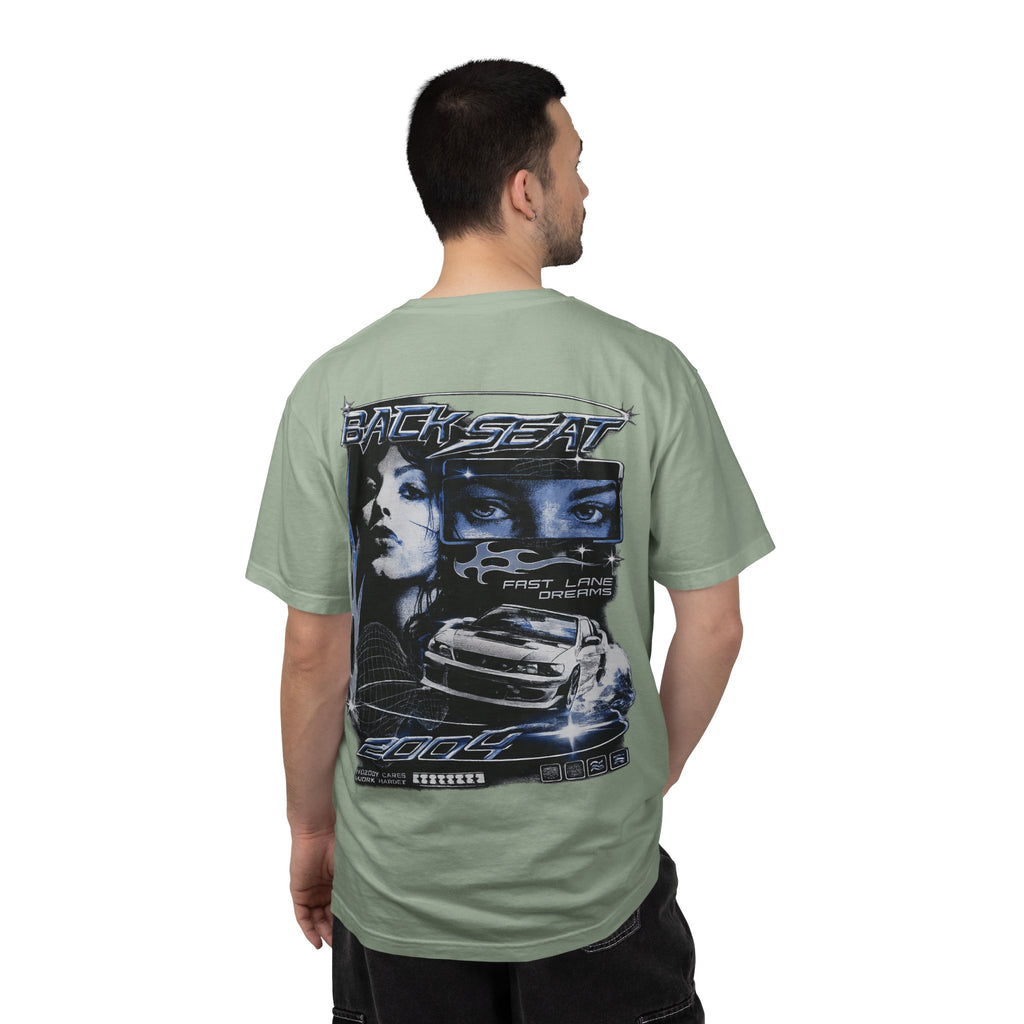 BACKSEAT Midnight Blue Graphic T-Shirt — Retro Racing Streetwear Tee