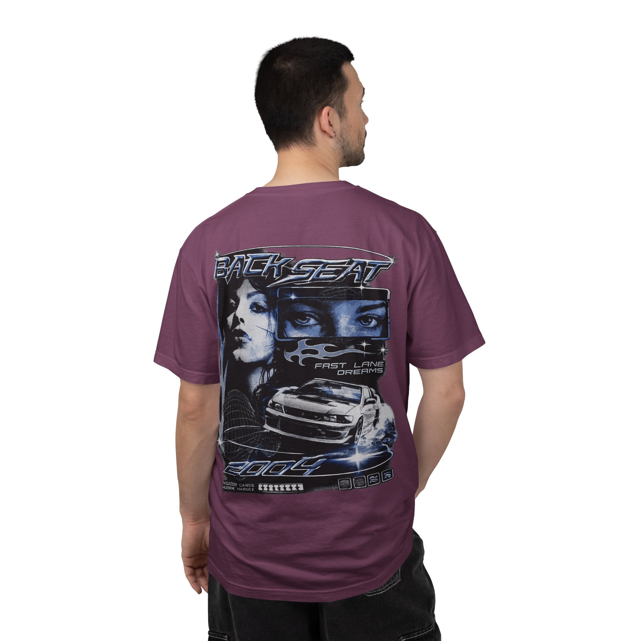 BACKSEAT Midnight Blue Graphic T-Shirt — Retro Racing Streetwear Tee