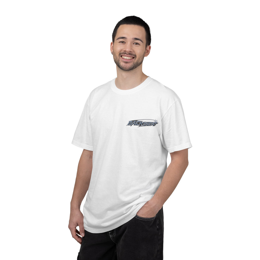 BACKSEAT Midnight Blue Graphic T-Shirt — Retro Racing Streetwear Tee