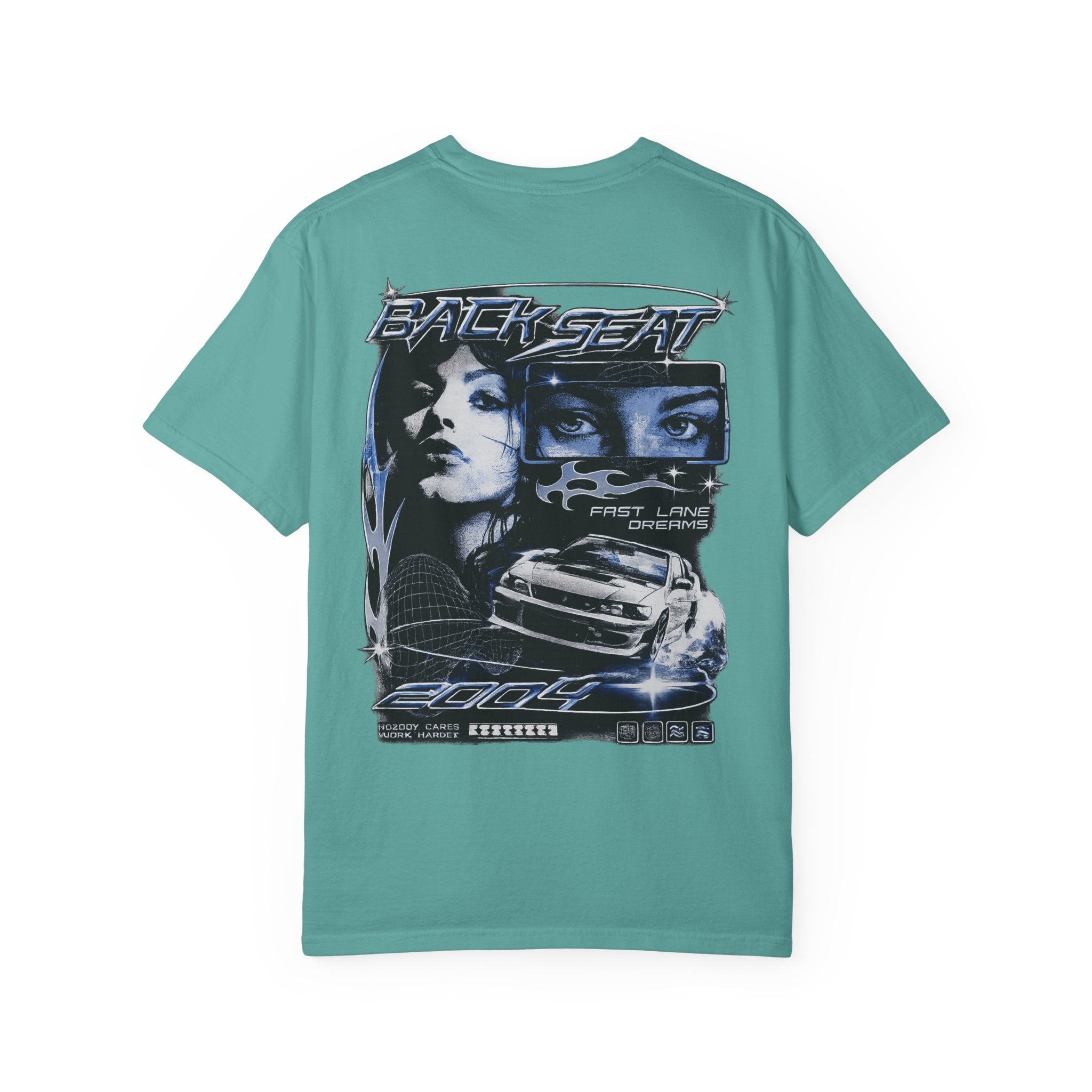 BACKSEAT Midnight Blue Graphic T-Shirt — Retro Racing Streetwear Tee