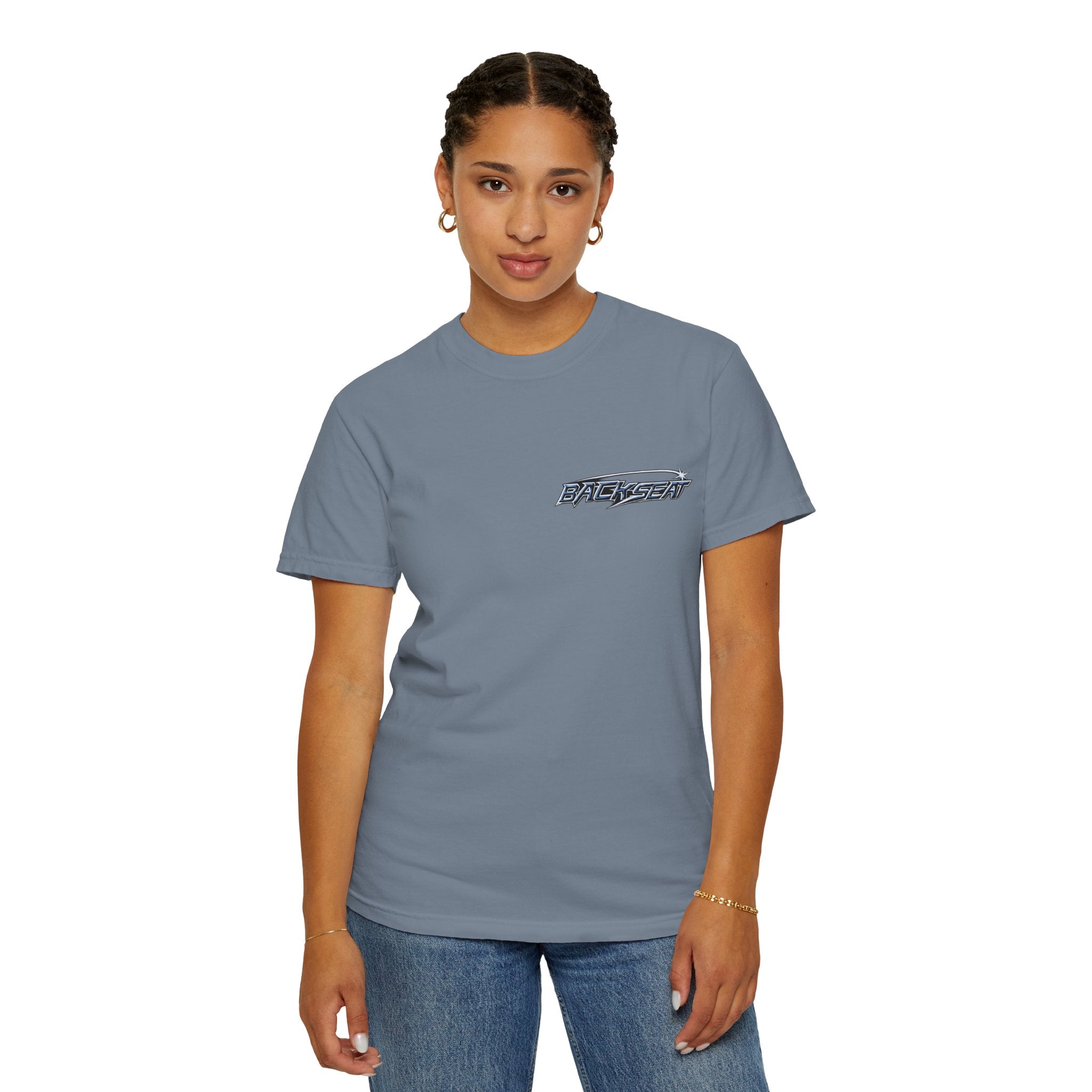 BACKSEAT Midnight Blue Graphic T-Shirt — Retro Racing Streetwear Tee