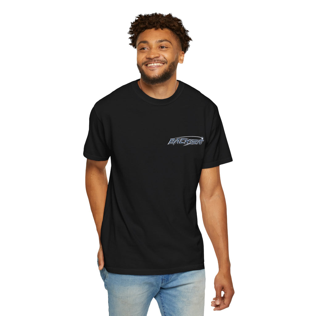 BACKSEAT Midnight Blue Graphic T-Shirt — Retro Racing Streetwear Tee