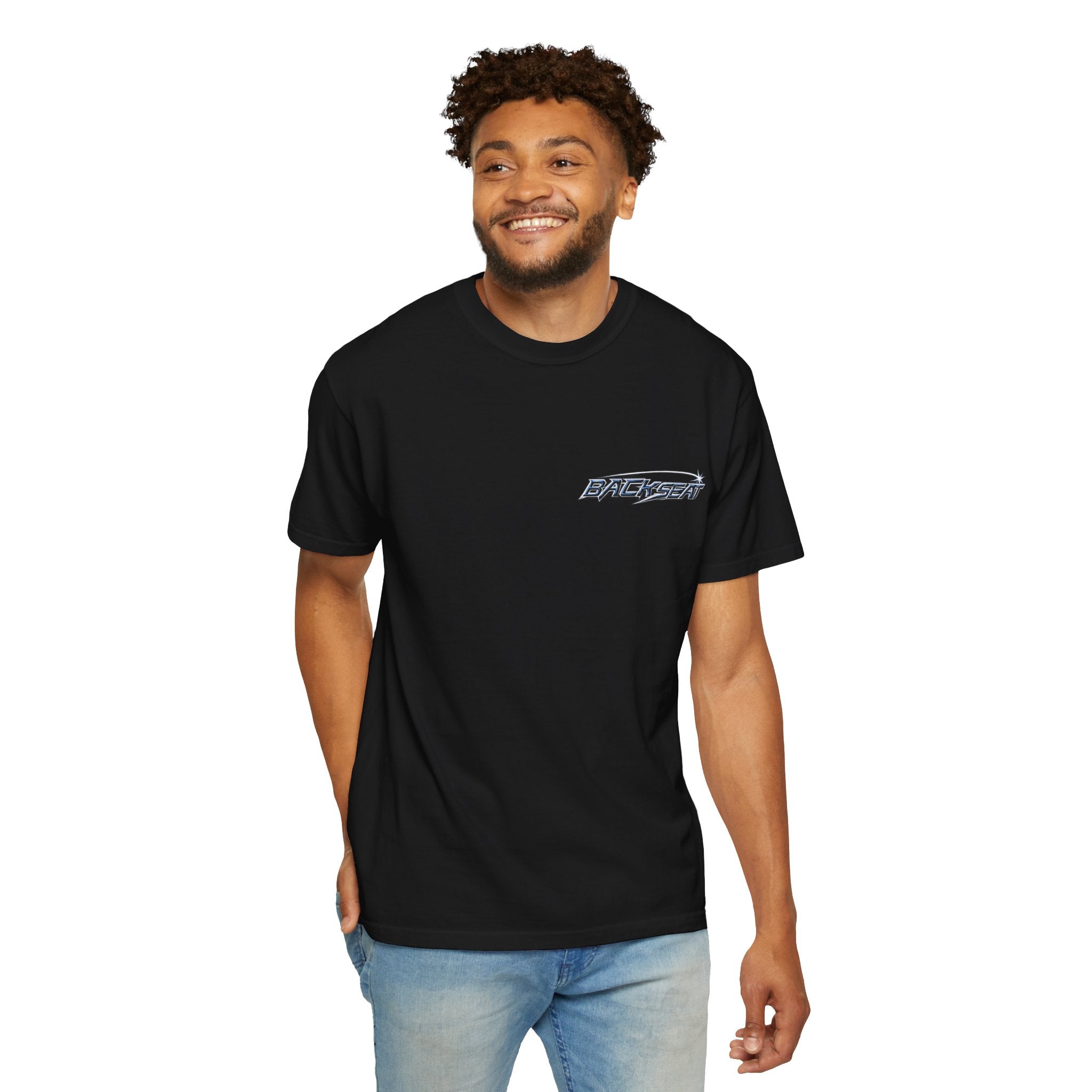 BACKSEAT Midnight Blue Graphic T-Shirt — Retro Racing Streetwear Tee