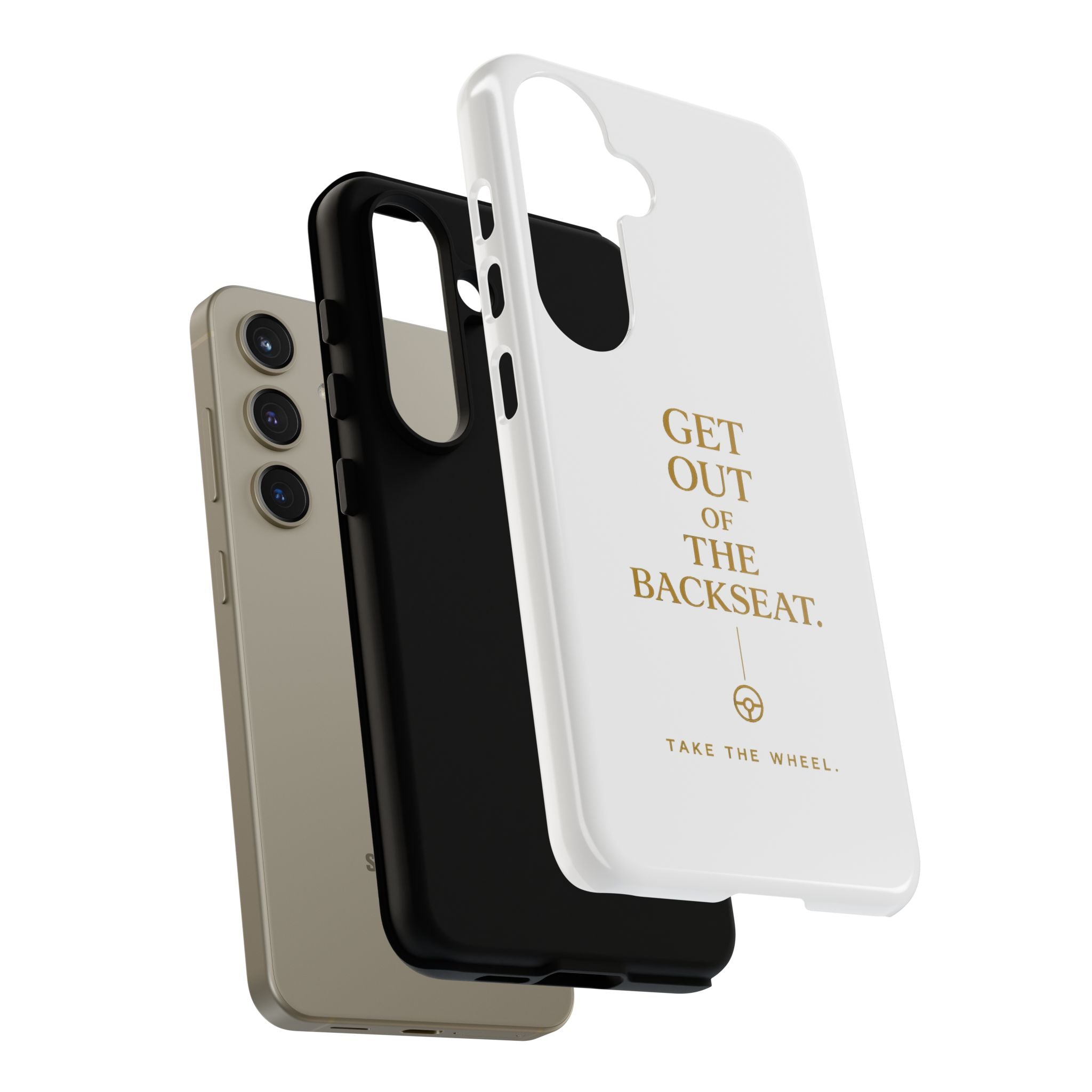 Get Out of the Backseat iPhone Case — Minimal Gold Typography Protective Phone Case