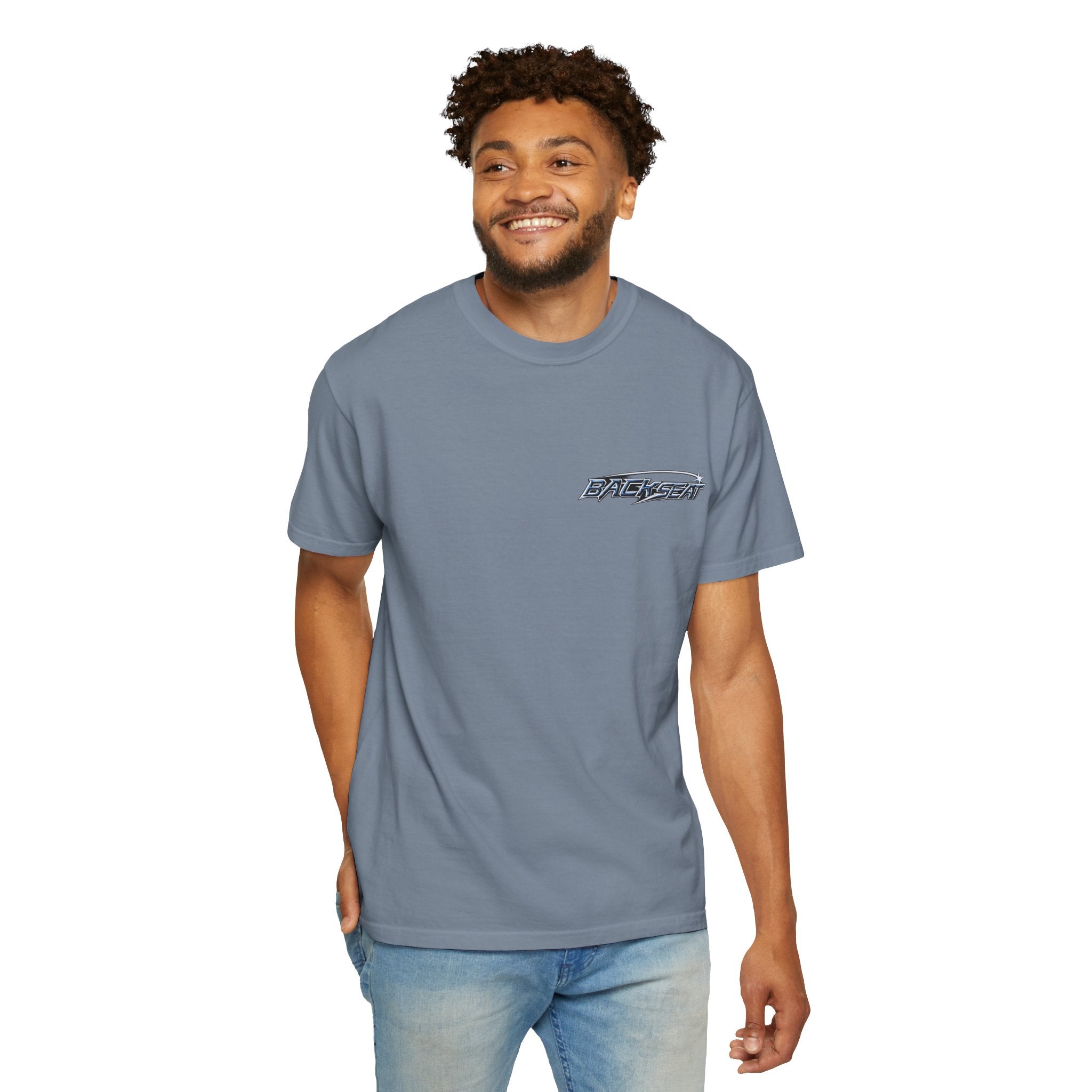 BACKSEAT Midnight Blue Graphic T-Shirt — Retro Racing Streetwear Tee