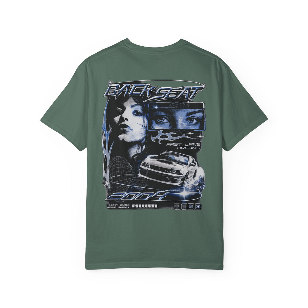 BACKSEAT Midnight Blue Graphic T-Shirt — Retro Racing Streetwear Tee
