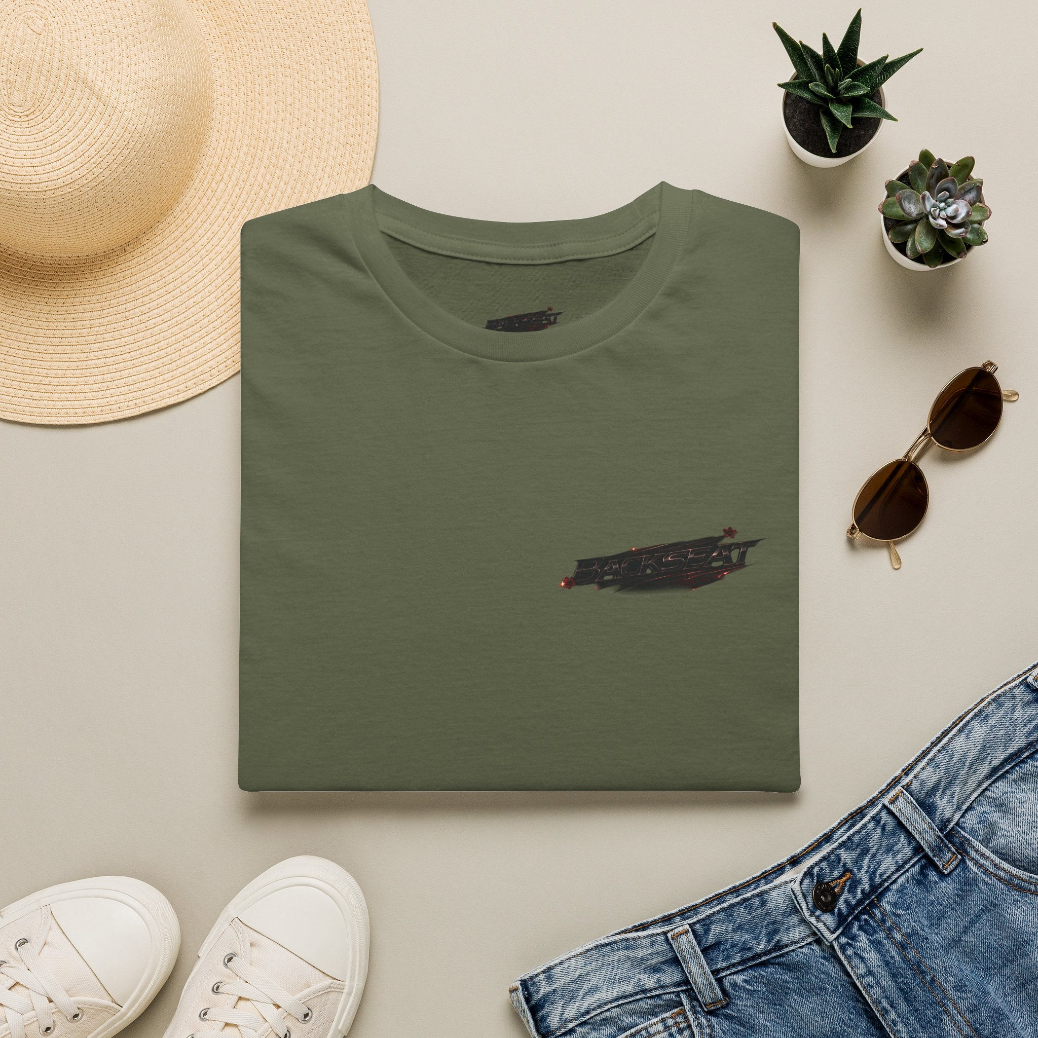 Minimal Black Cherry BACKSEAT T-Shirt — Small Chest Graphic Casual Tee