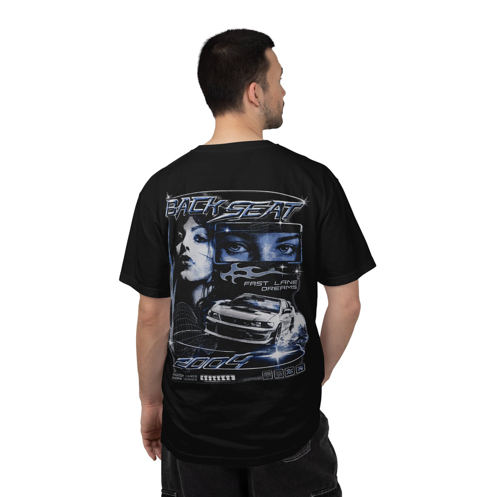 BACKSEAT Midnight Blue Graphic T-Shirt — Retro Racing Streetwear Tee