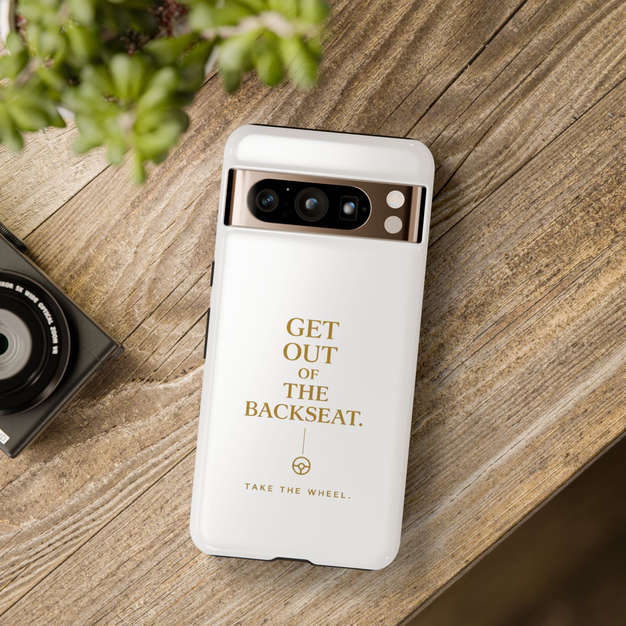 Get Out of the Backseat iPhone Case — Minimal Gold Typography Protective Phone Case
