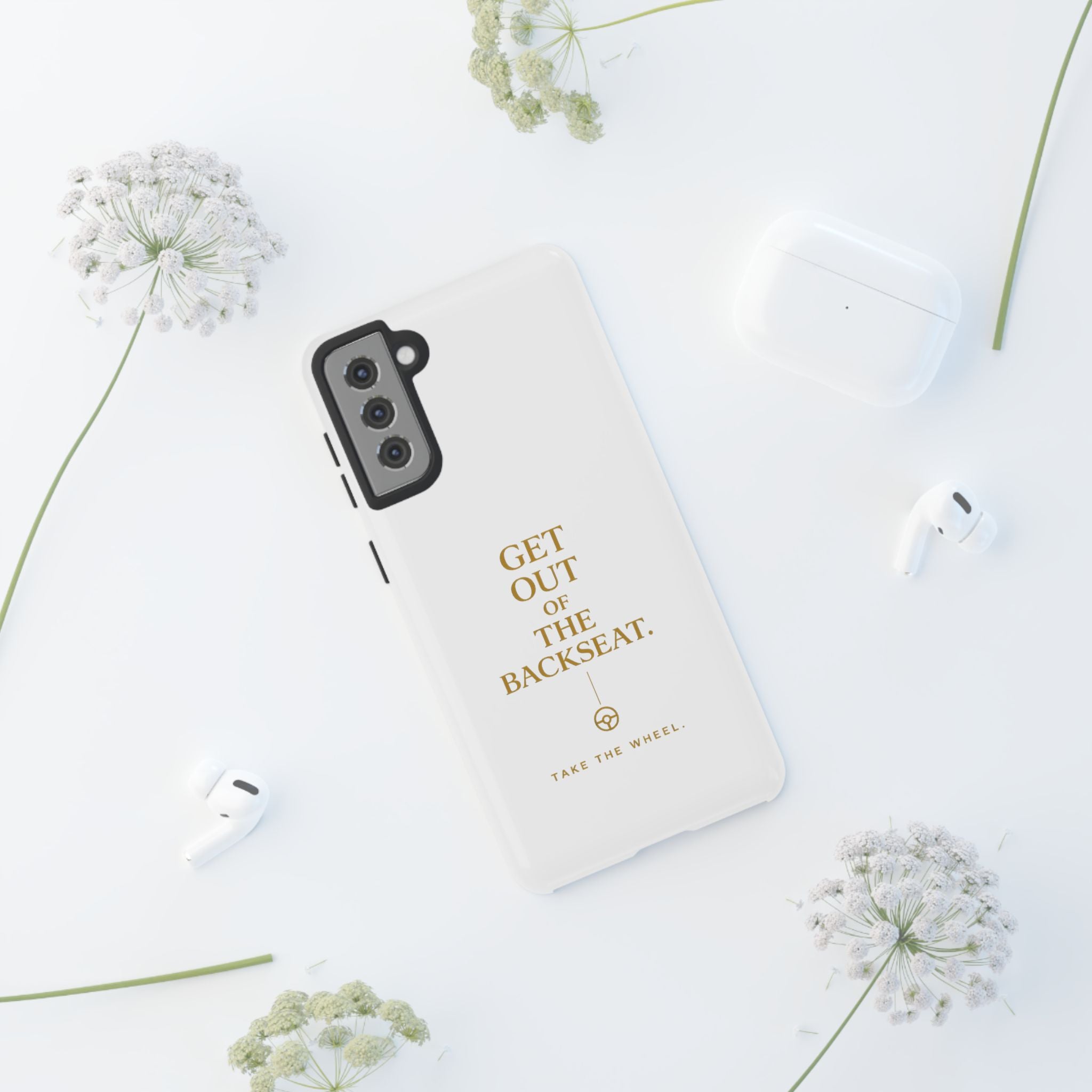 Get Out of the Backseat iPhone Case — Minimal Gold Typography Protective Phone Case
