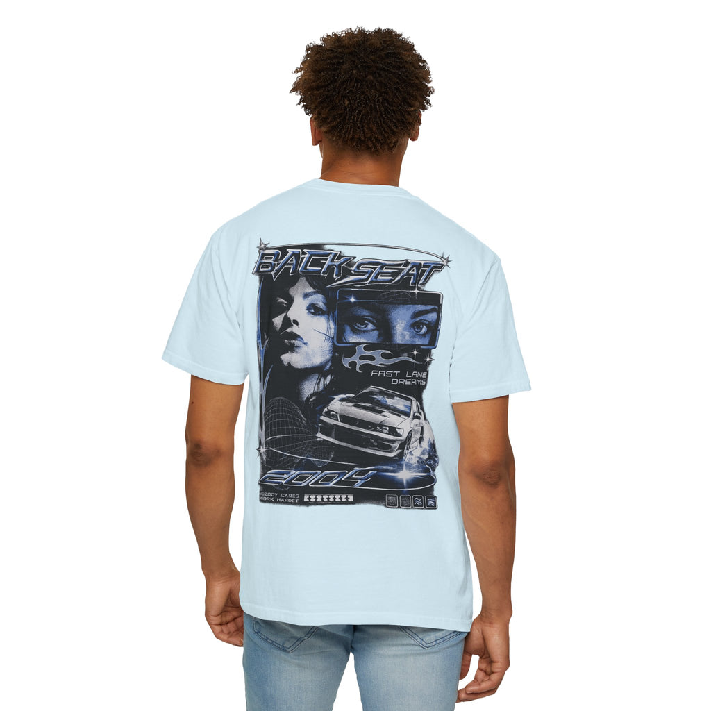 BACKSEAT Midnight Blue Graphic T-Shirt — Retro Racing Streetwear Tee