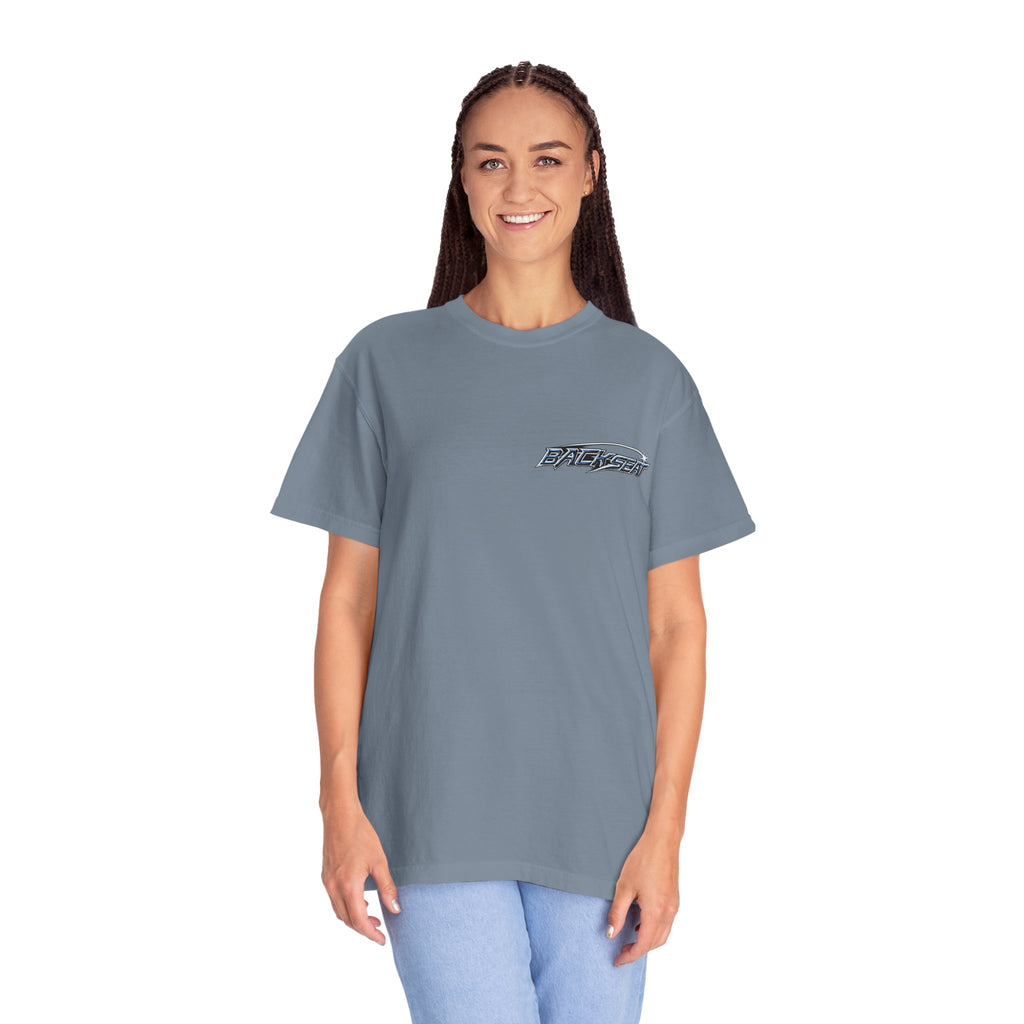 BACKSEAT Midnight Blue Graphic T-Shirt — Retro Racing Streetwear Tee