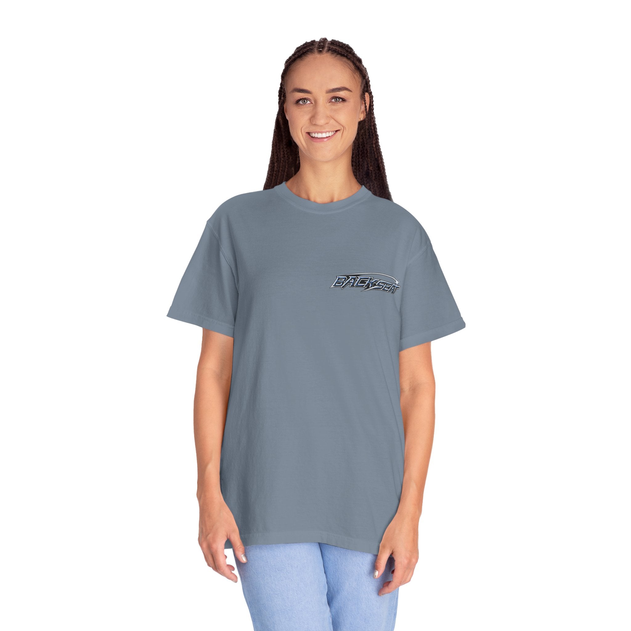 BACKSEAT Midnight Blue Graphic T-Shirt — Retro Racing Streetwear Tee