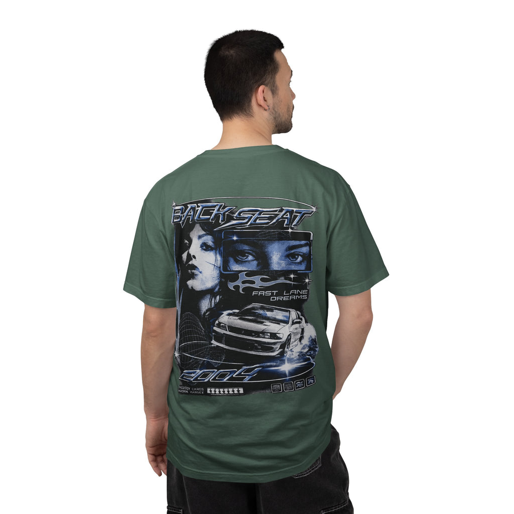 BACKSEAT Midnight Blue Graphic T-Shirt — Retro Racing Streetwear Tee