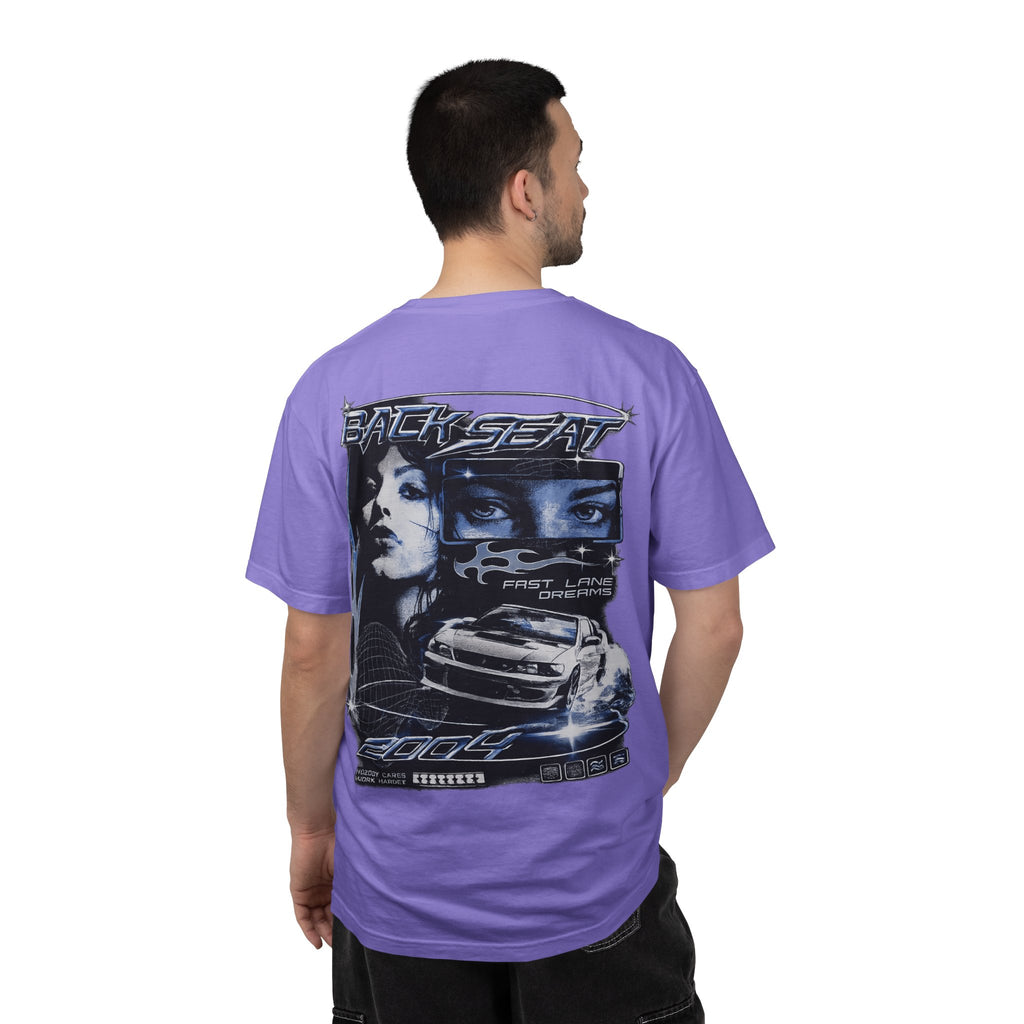 BACKSEAT Midnight Blue Graphic T-Shirt — Retro Racing Streetwear Tee