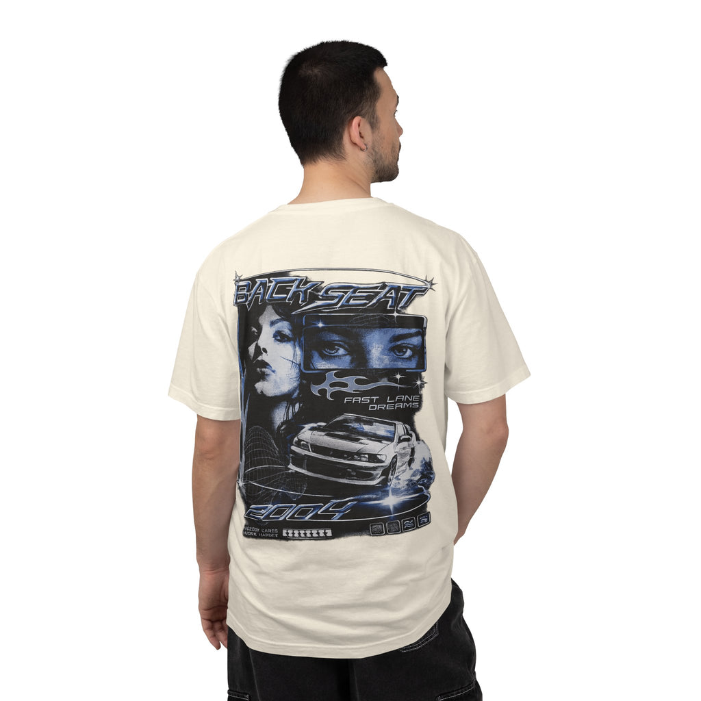 BACKSEAT Midnight Blue Graphic T-Shirt — Retro Racing Streetwear Tee