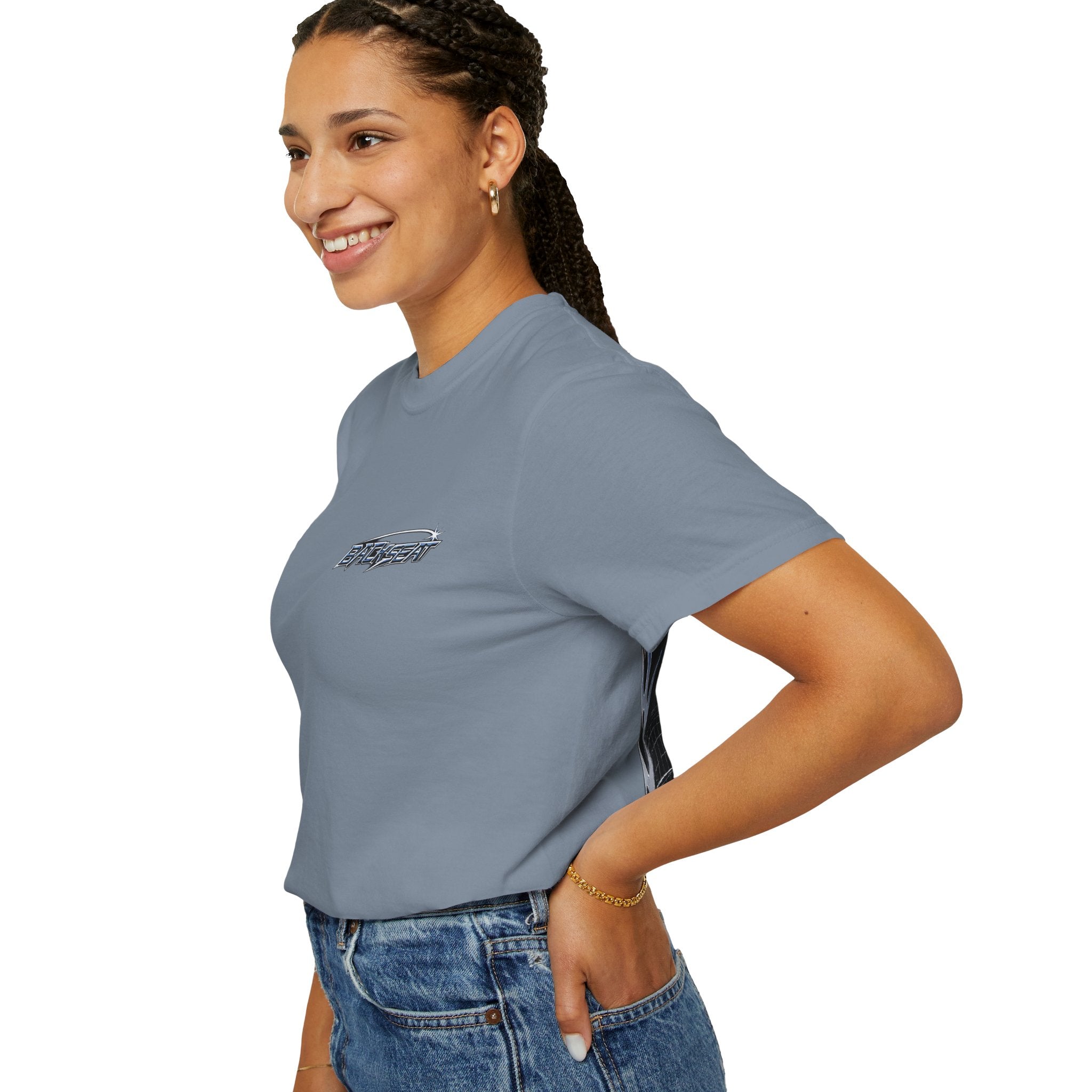 BACKSEAT Midnight Blue Graphic T-Shirt — Retro Racing Streetwear Tee