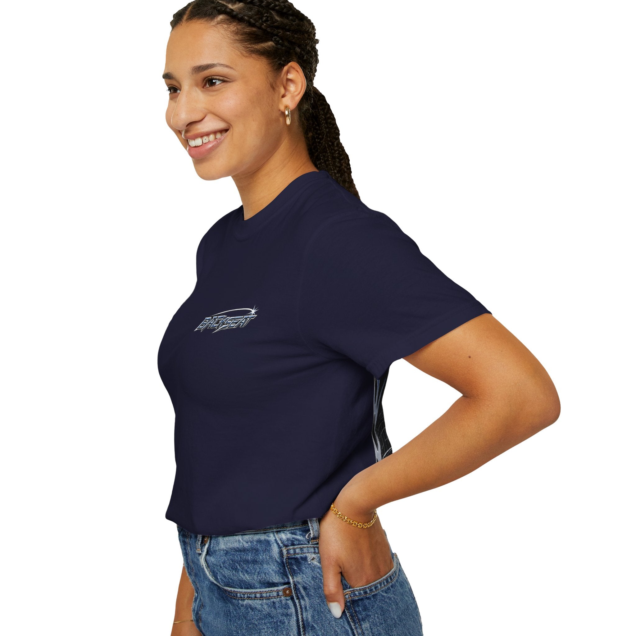 BACKSEAT Midnight Blue Graphic T-Shirt — Retro Racing Streetwear Tee