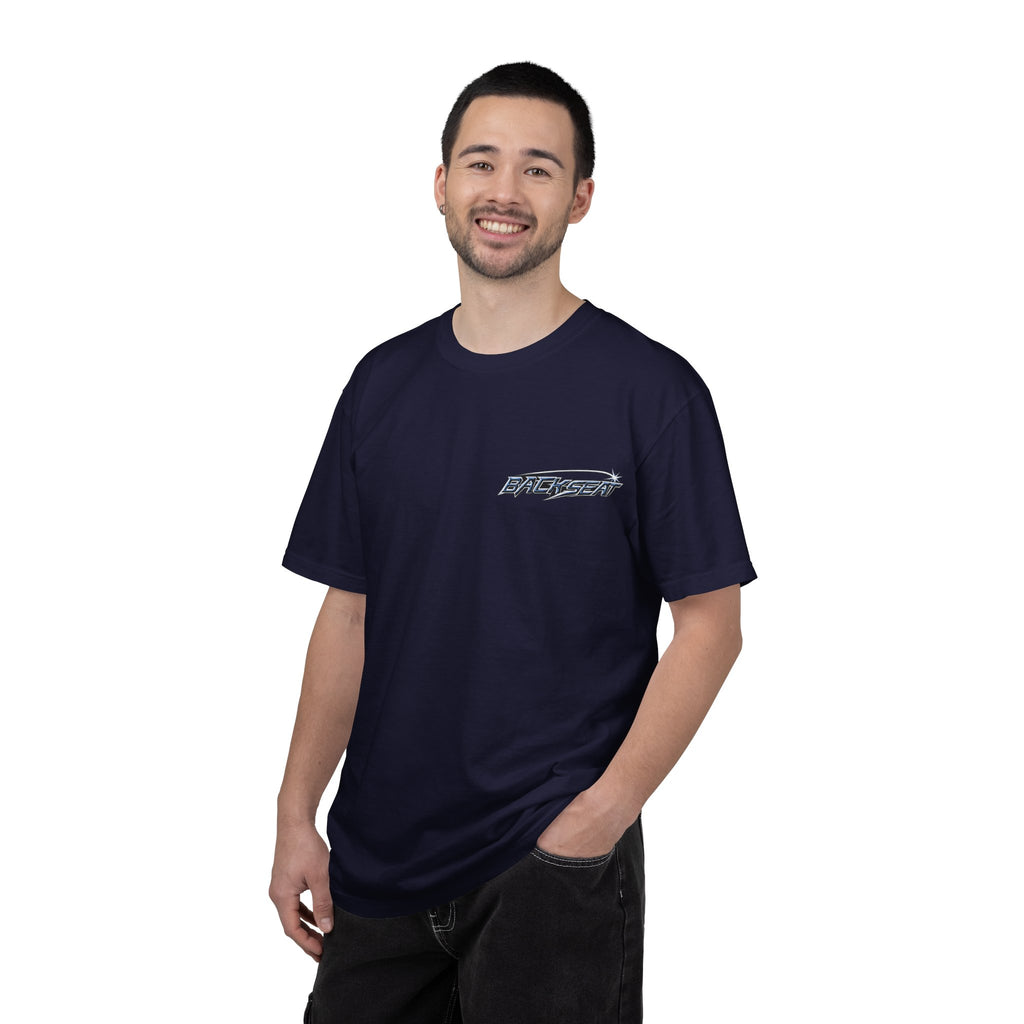 BACKSEAT Midnight Blue Graphic T-Shirt — Retro Racing Streetwear Tee