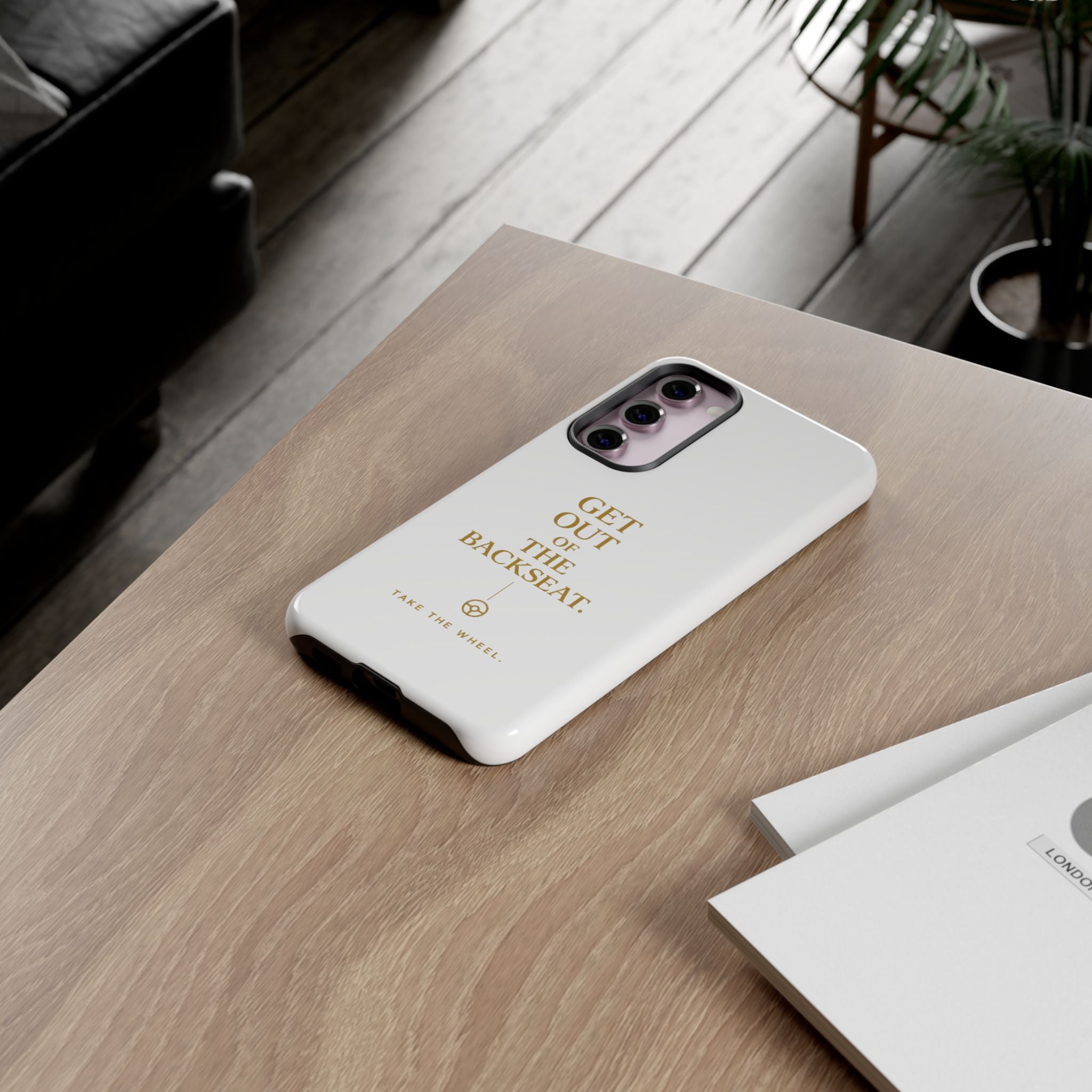 Get Out of the Backseat iPhone Case — Minimal Gold Typography Protective Phone Case