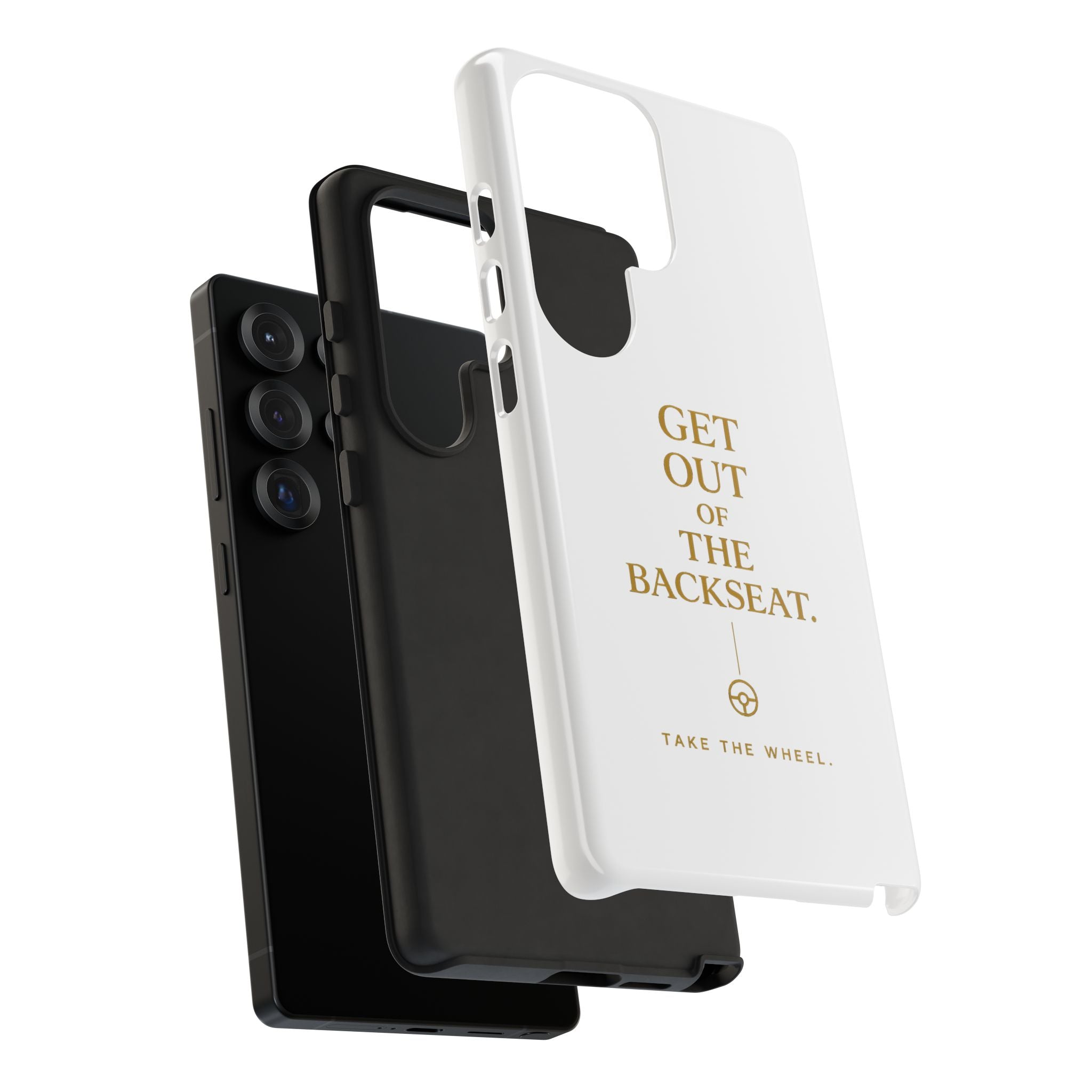 Get Out of the Backseat iPhone Case — Minimal Gold Typography Protective Phone Case