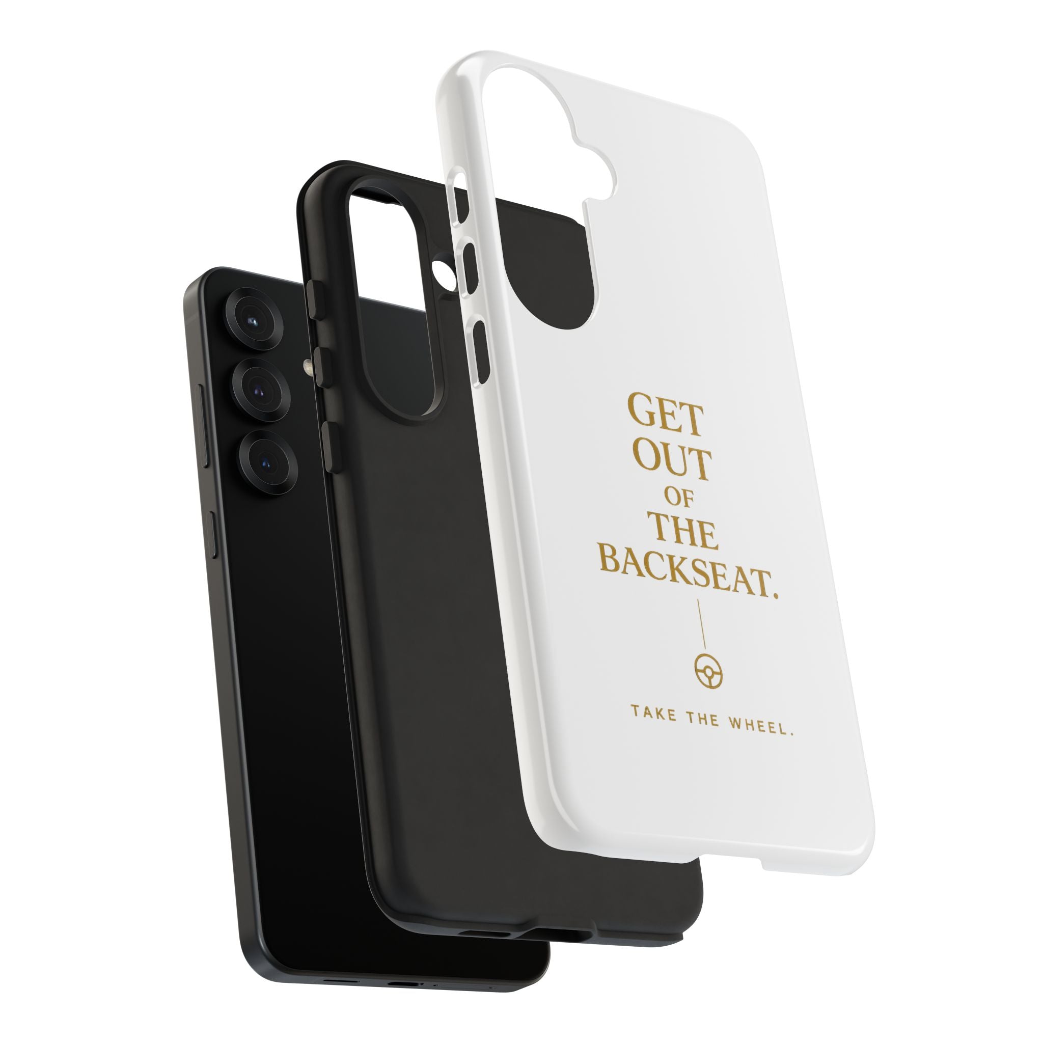 Get Out of the Backseat iPhone Case — Minimal Gold Typography Protective Phone Case