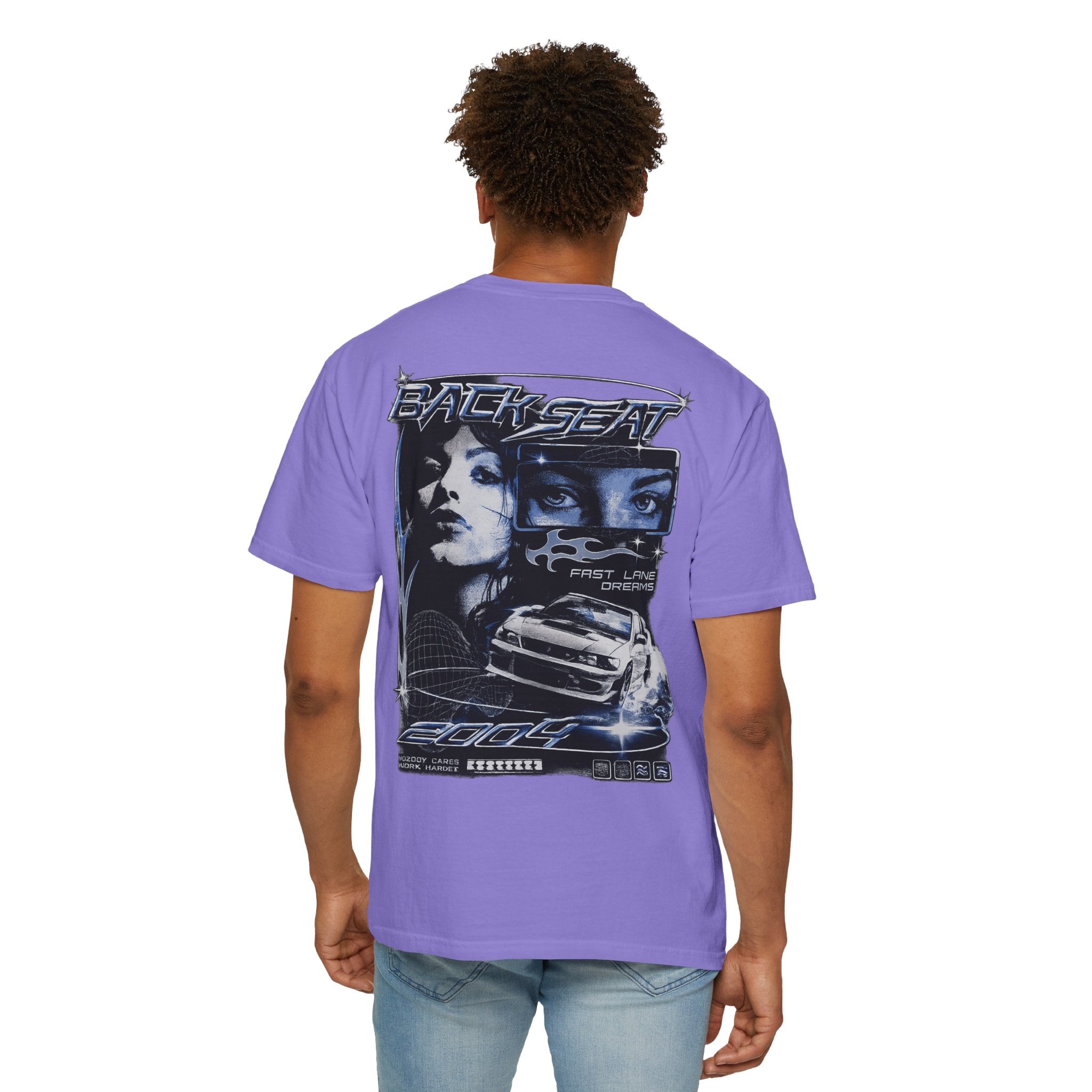 BACKSEAT Midnight Blue Graphic T-Shirt — Retro Racing Streetwear Tee