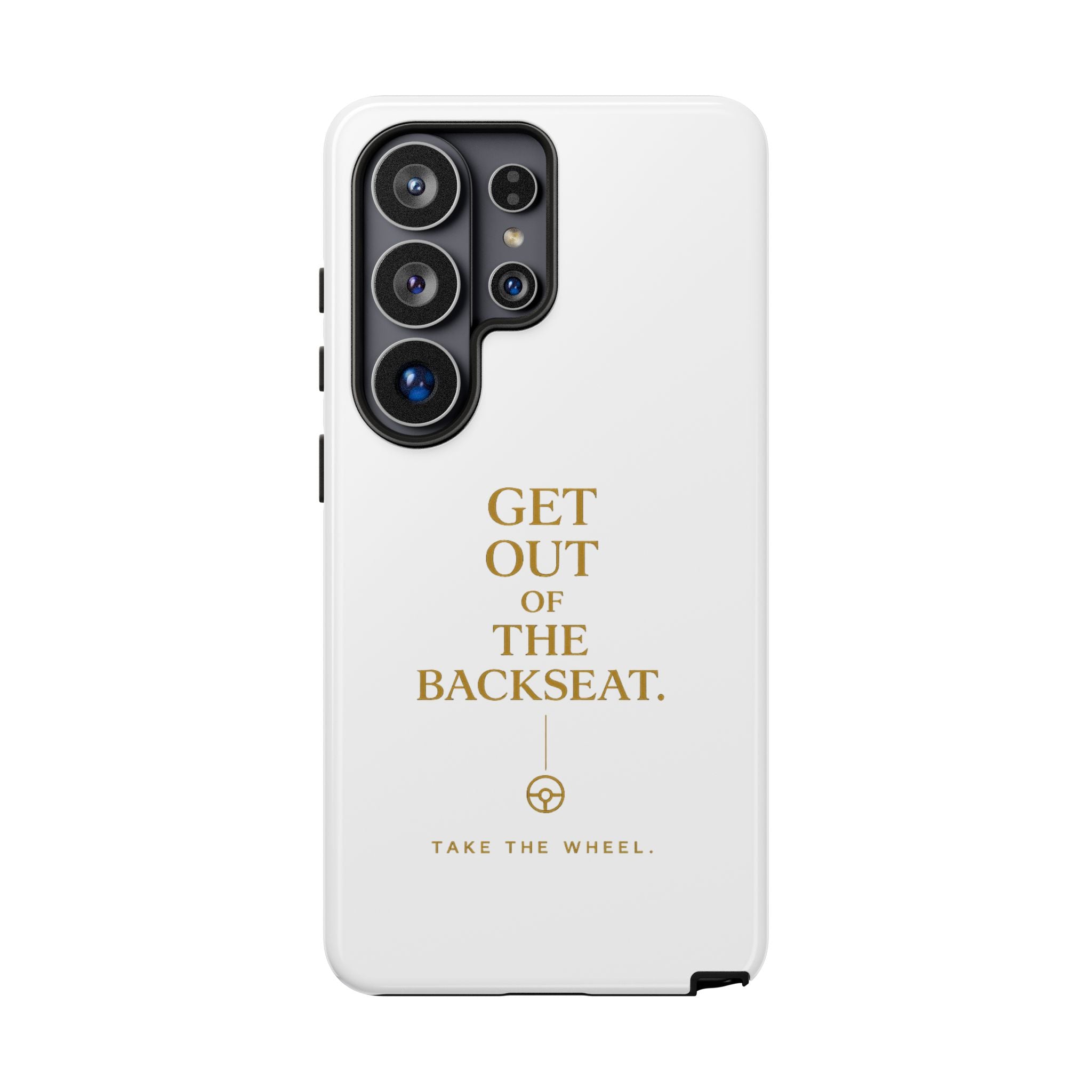 Get Out of the Backseat iPhone Case — Minimal Gold Typography Protective Phone Case