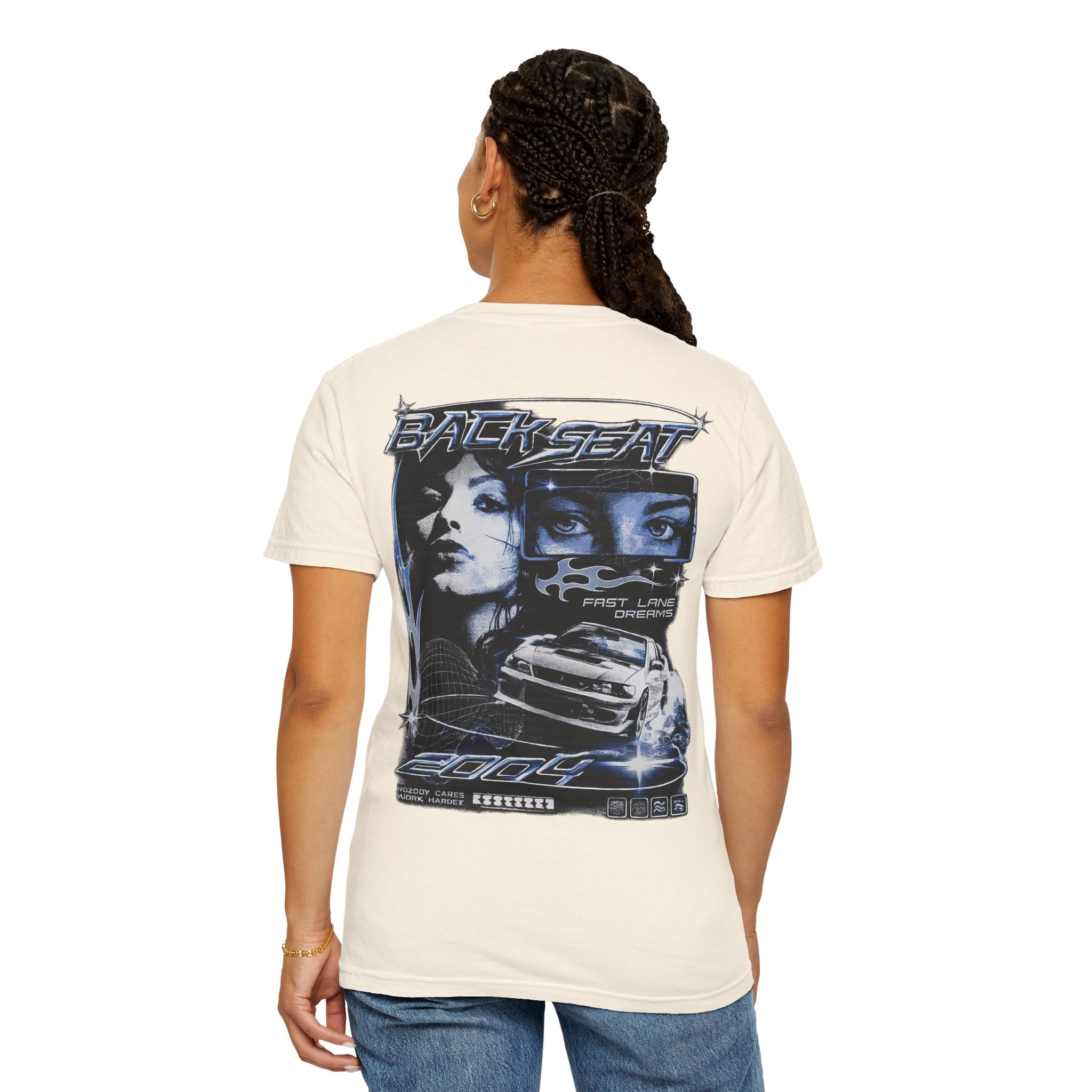 BACKSEAT Midnight Blue Graphic T-Shirt — Retro Racing Streetwear Tee
