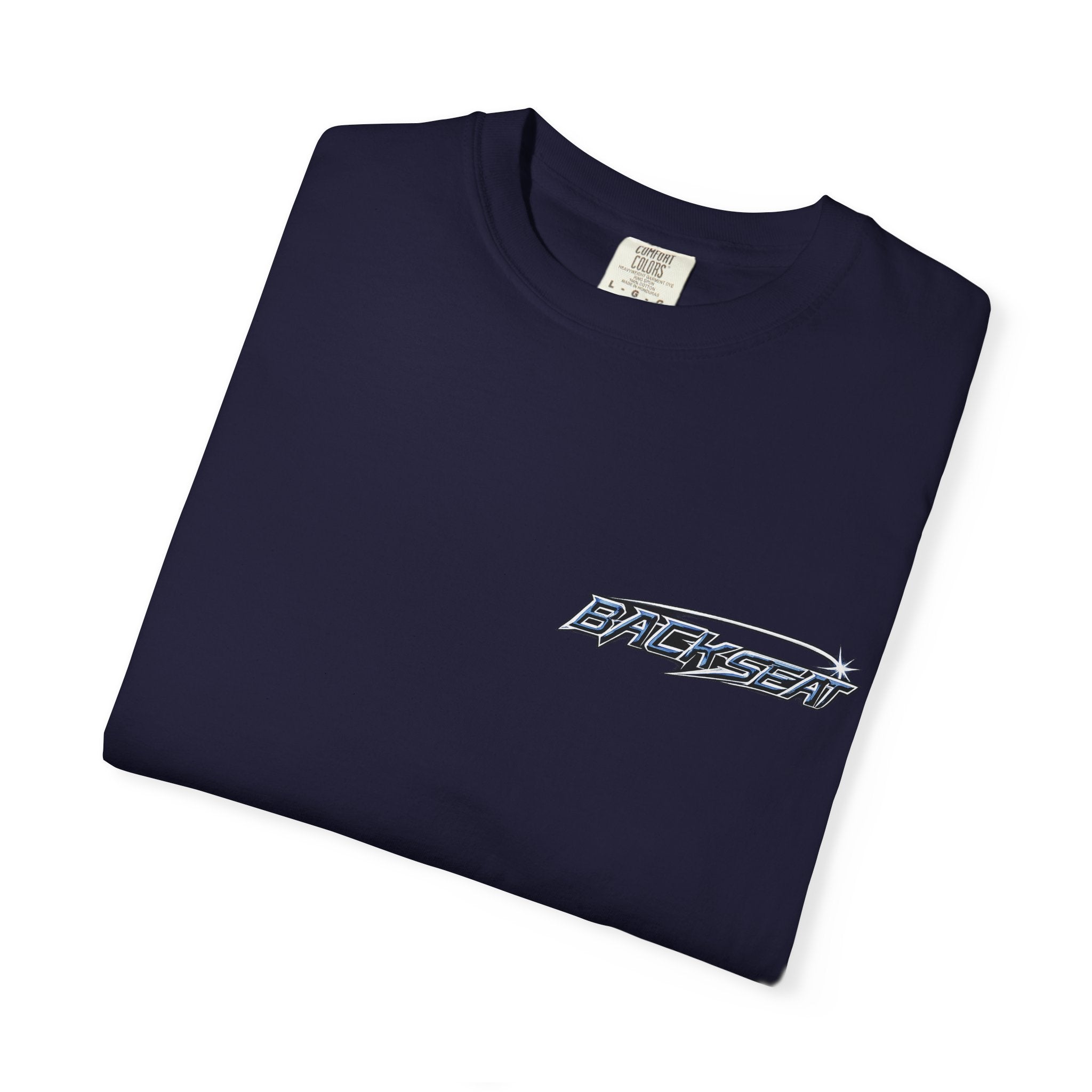 BACKSEAT Midnight Blue Graphic T-Shirt — Retro Racing Streetwear Tee