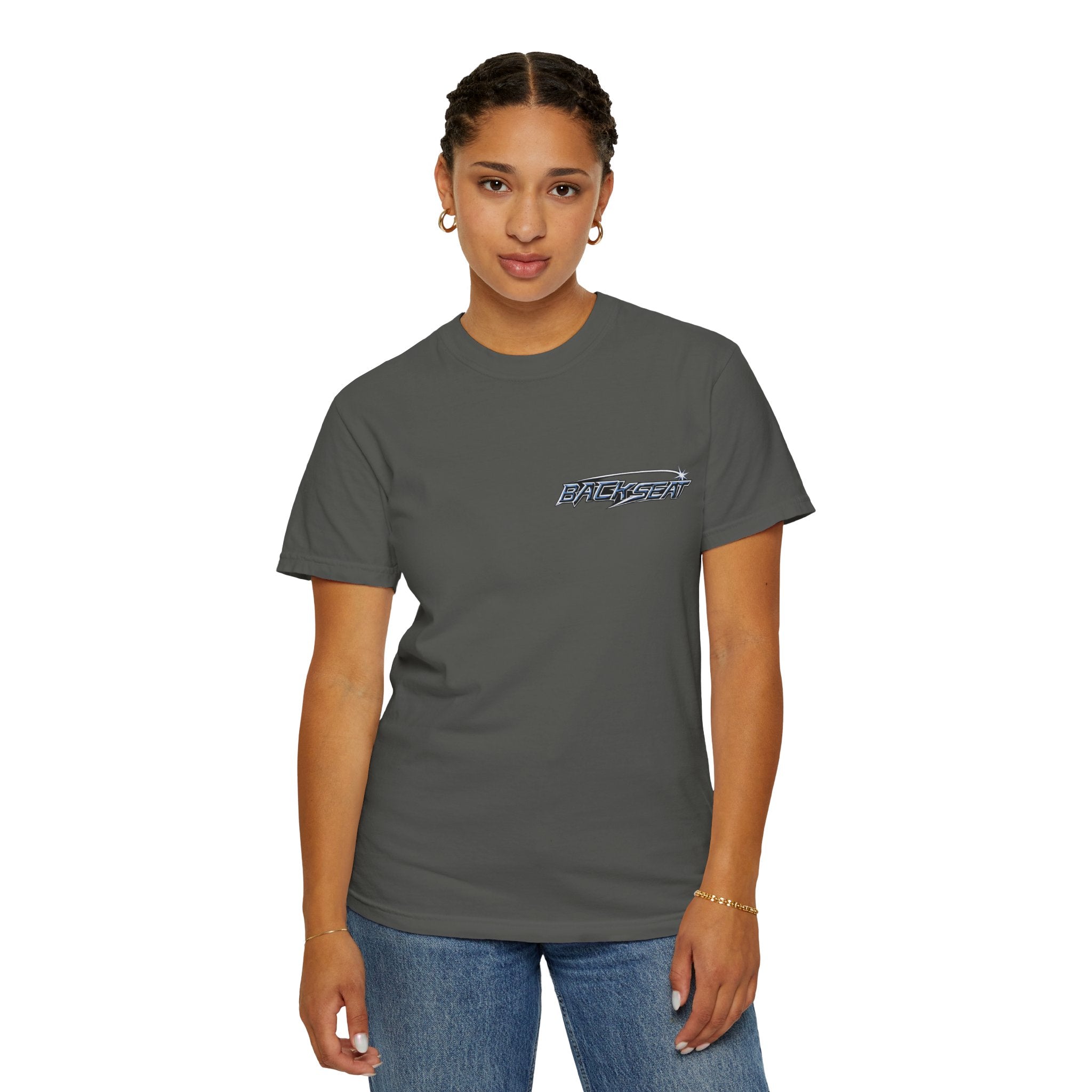 BACKSEAT Midnight Blue Graphic T-Shirt — Retro Racing Streetwear Tee