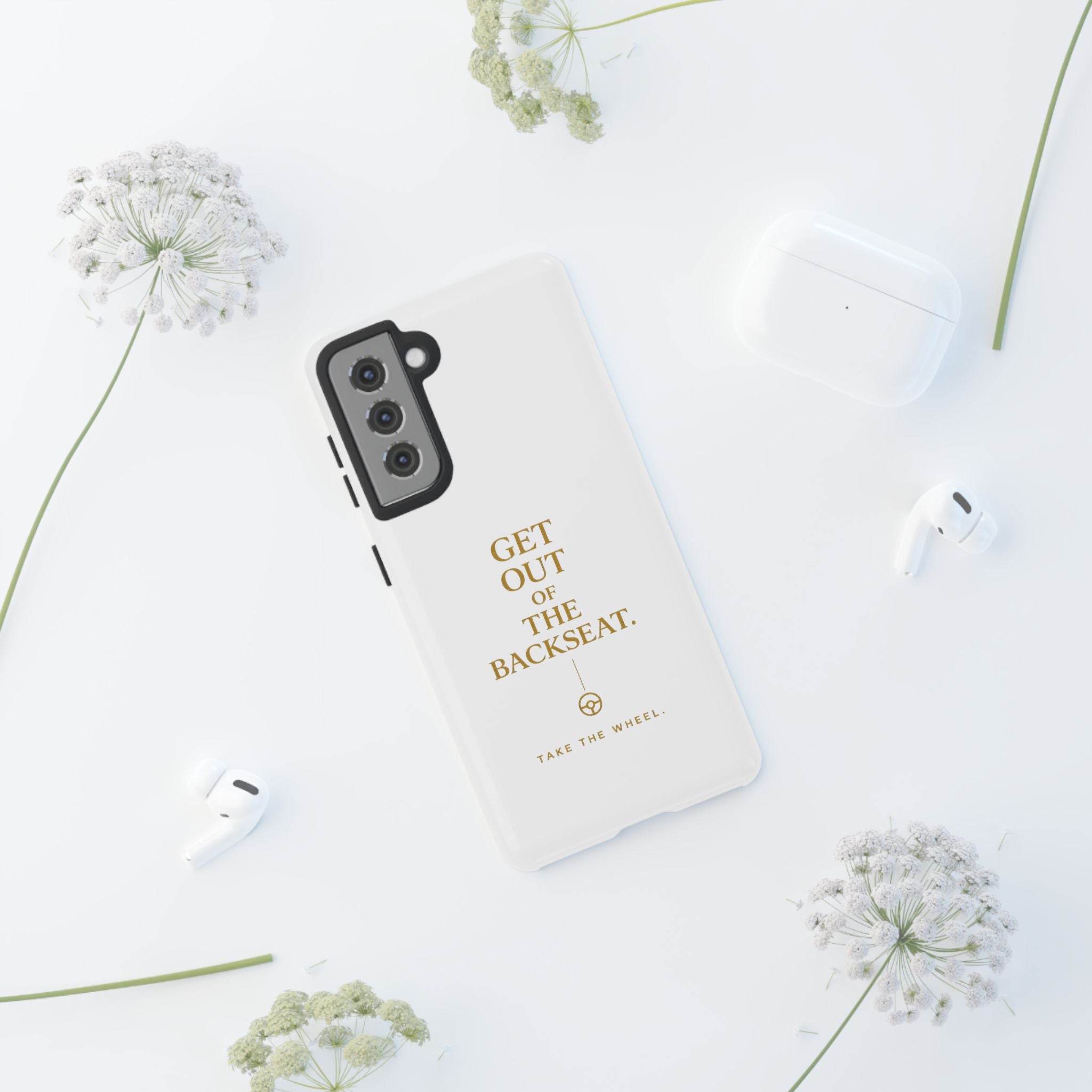 Get Out of the Backseat iPhone Case — Minimal Gold Typography Protective Phone Case