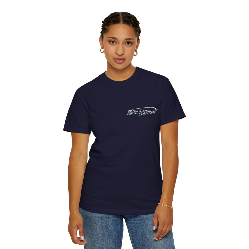 BACKSEAT Midnight Blue Graphic T-Shirt — Retro Racing Streetwear Tee