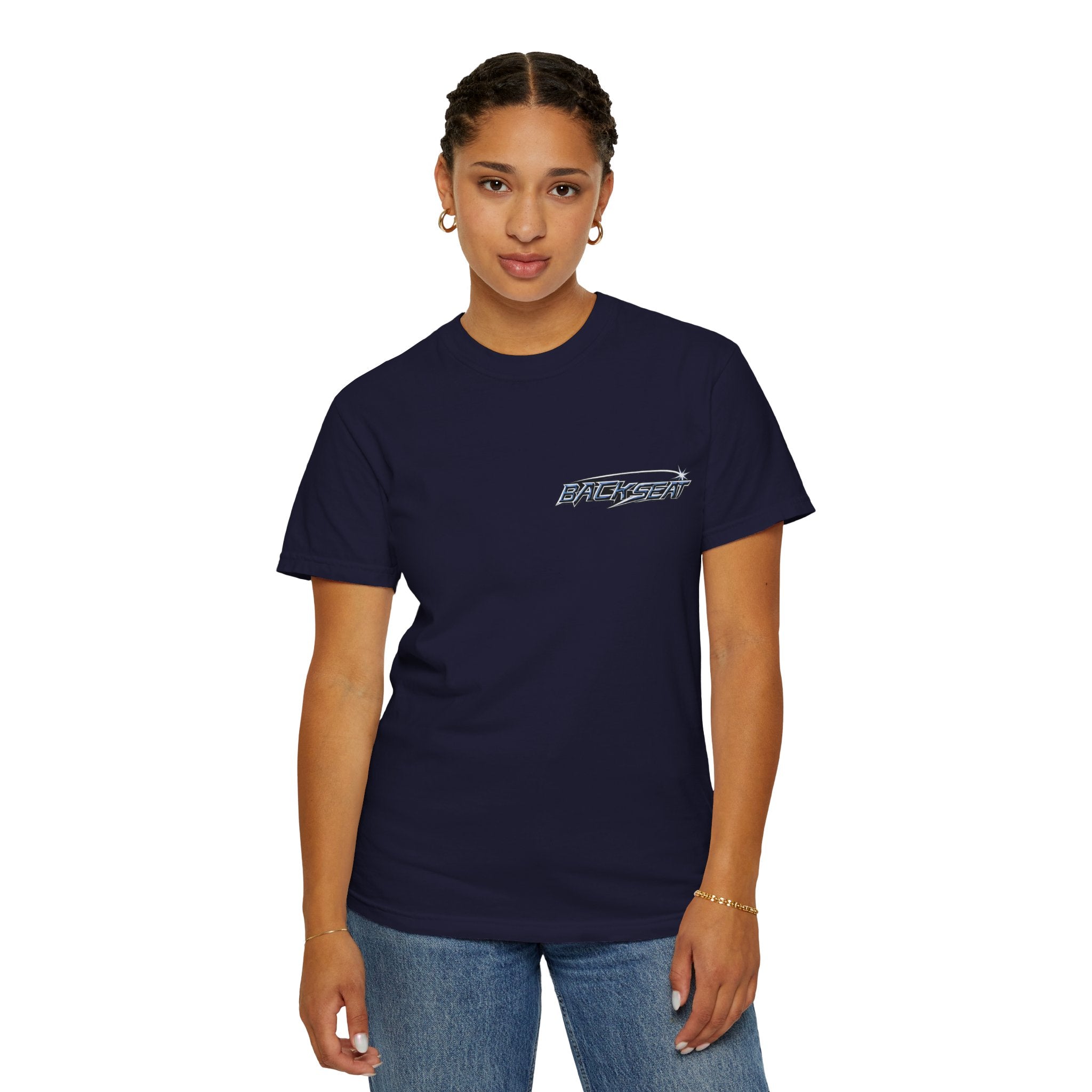 BACKSEAT Midnight Blue Graphic T-Shirt — Retro Racing Streetwear Tee