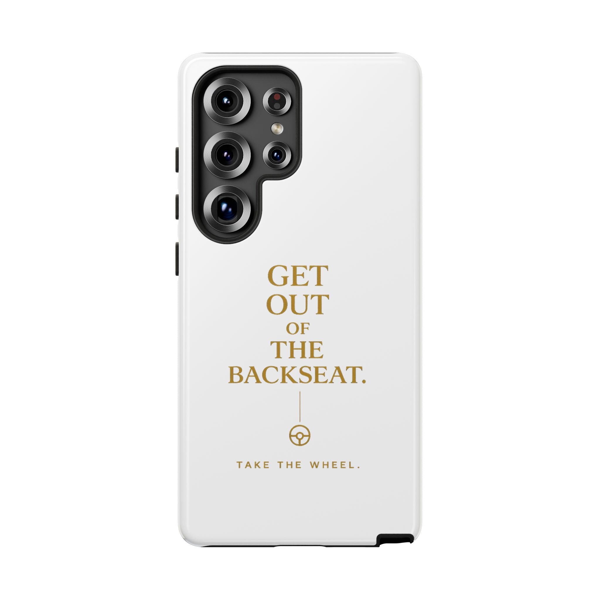Get Out of the Backseat iPhone Case — Minimal Gold Typography Protective Phone Case