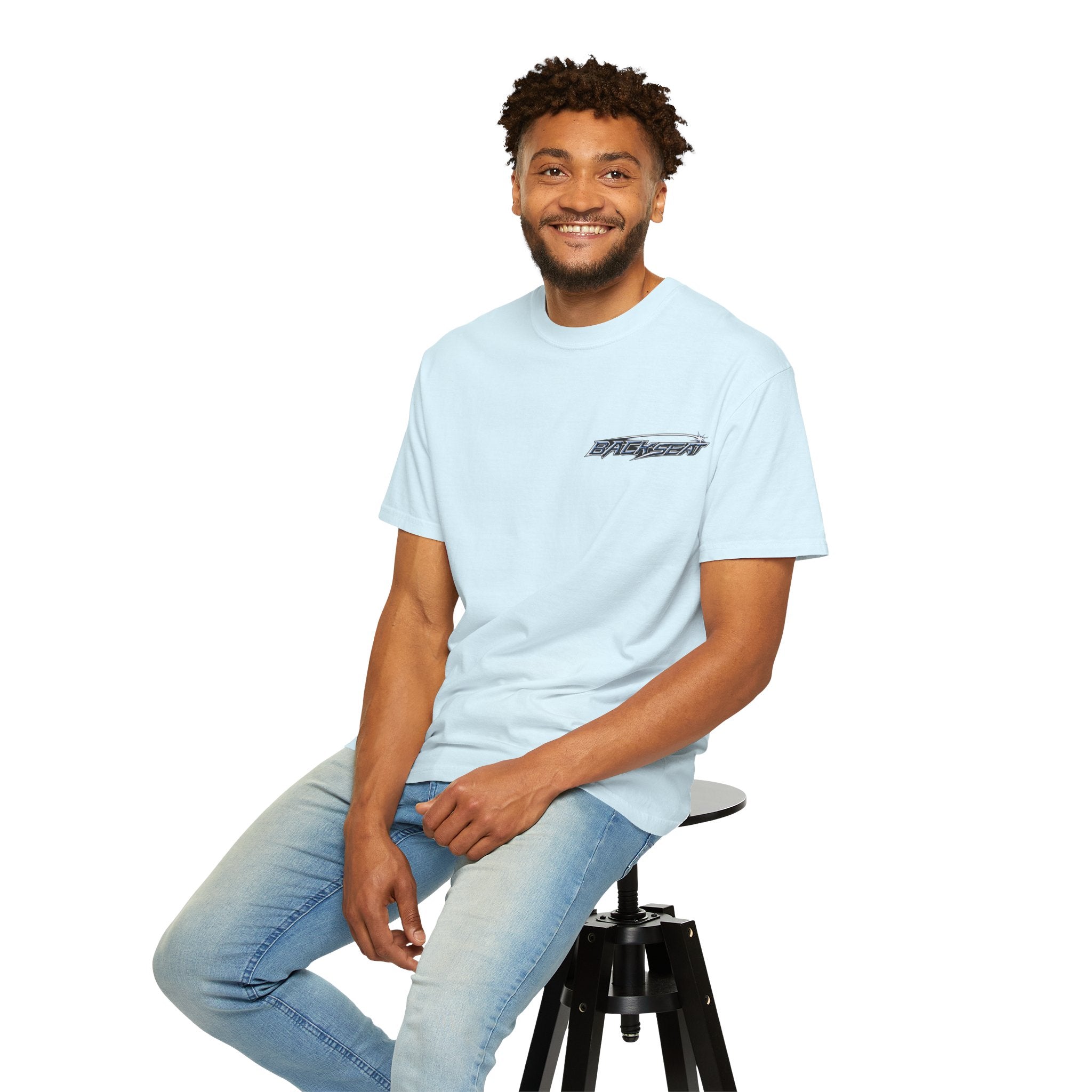 BACKSEAT Midnight Blue Graphic T-Shirt — Retro Racing Streetwear Tee