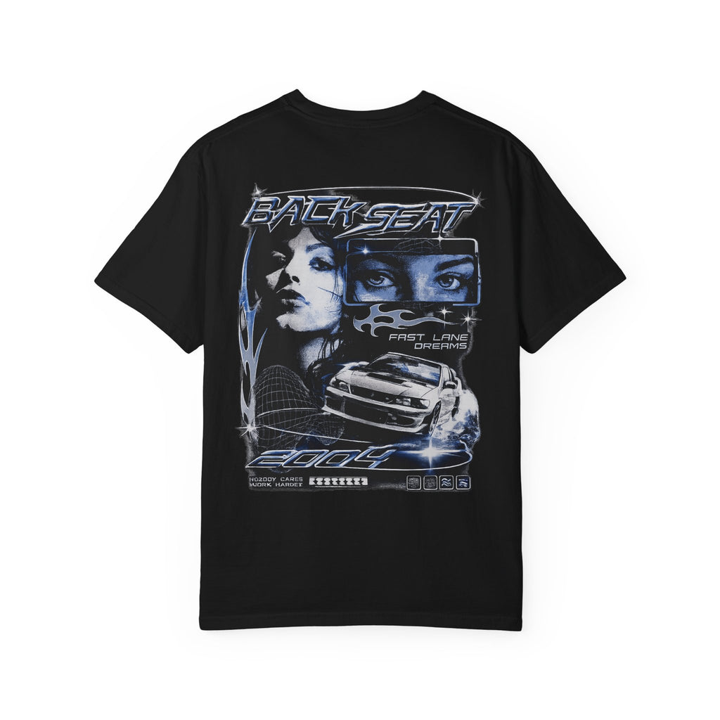 BACKSEAT Midnight Blue Graphic T-Shirt — Retro Racing Streetwear Tee