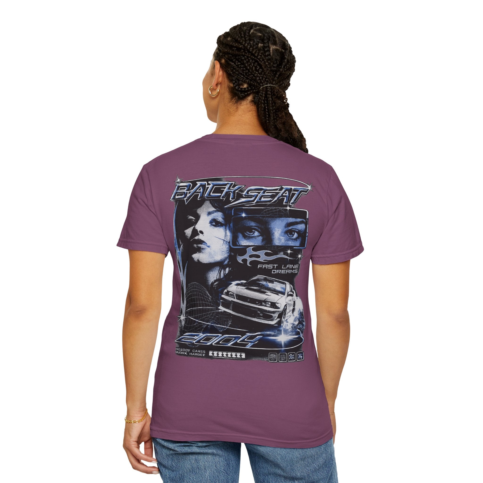 BACKSEAT Midnight Blue Graphic T-Shirt — Retro Racing Streetwear Tee