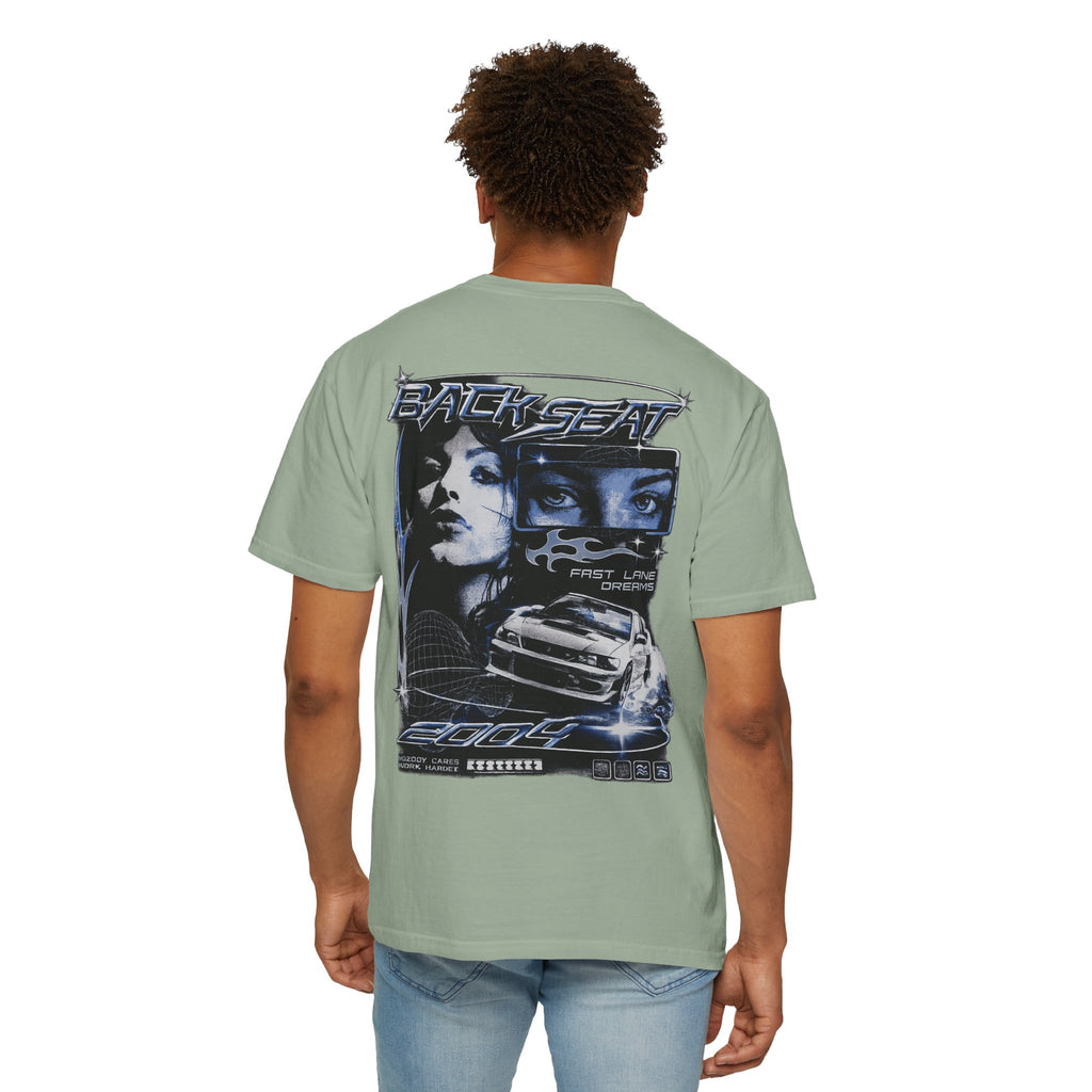 BACKSEAT Midnight Blue Graphic T-Shirt — Retro Racing Streetwear Tee