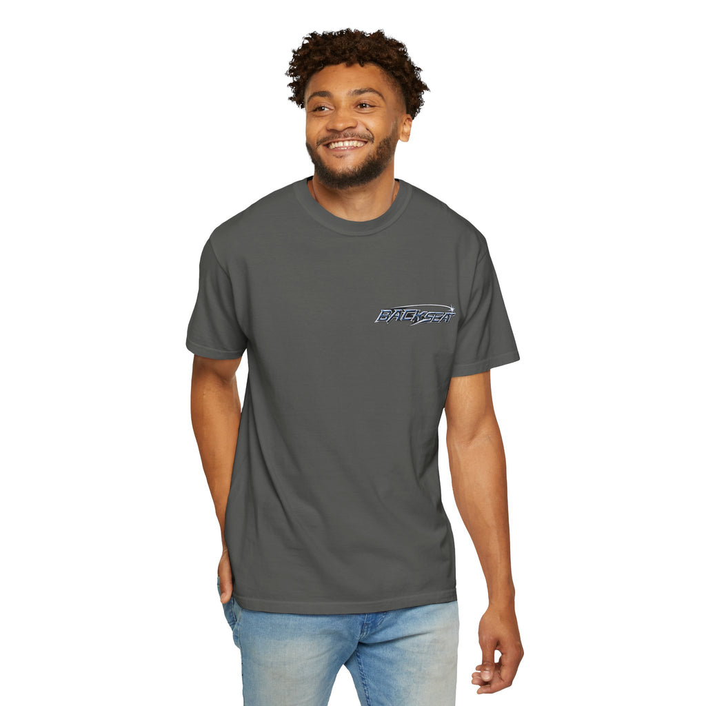 BACKSEAT Midnight Blue Graphic T-Shirt — Retro Racing Streetwear Tee
