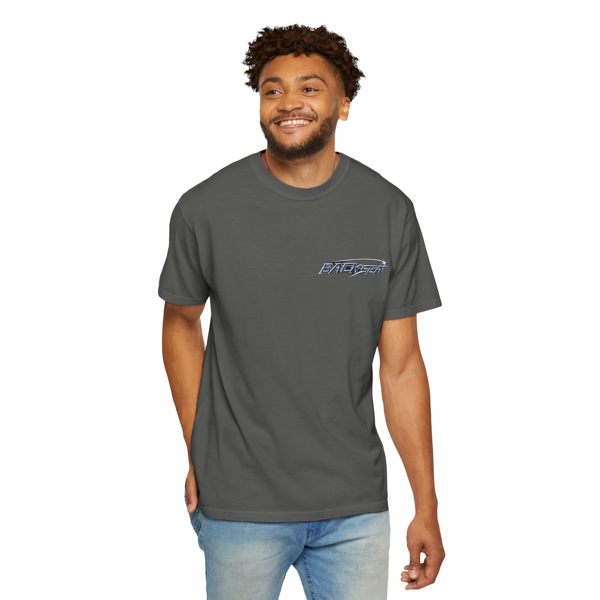 BACKSEAT Midnight Blue Graphic T-Shirt — Retro Racing Streetwear Tee