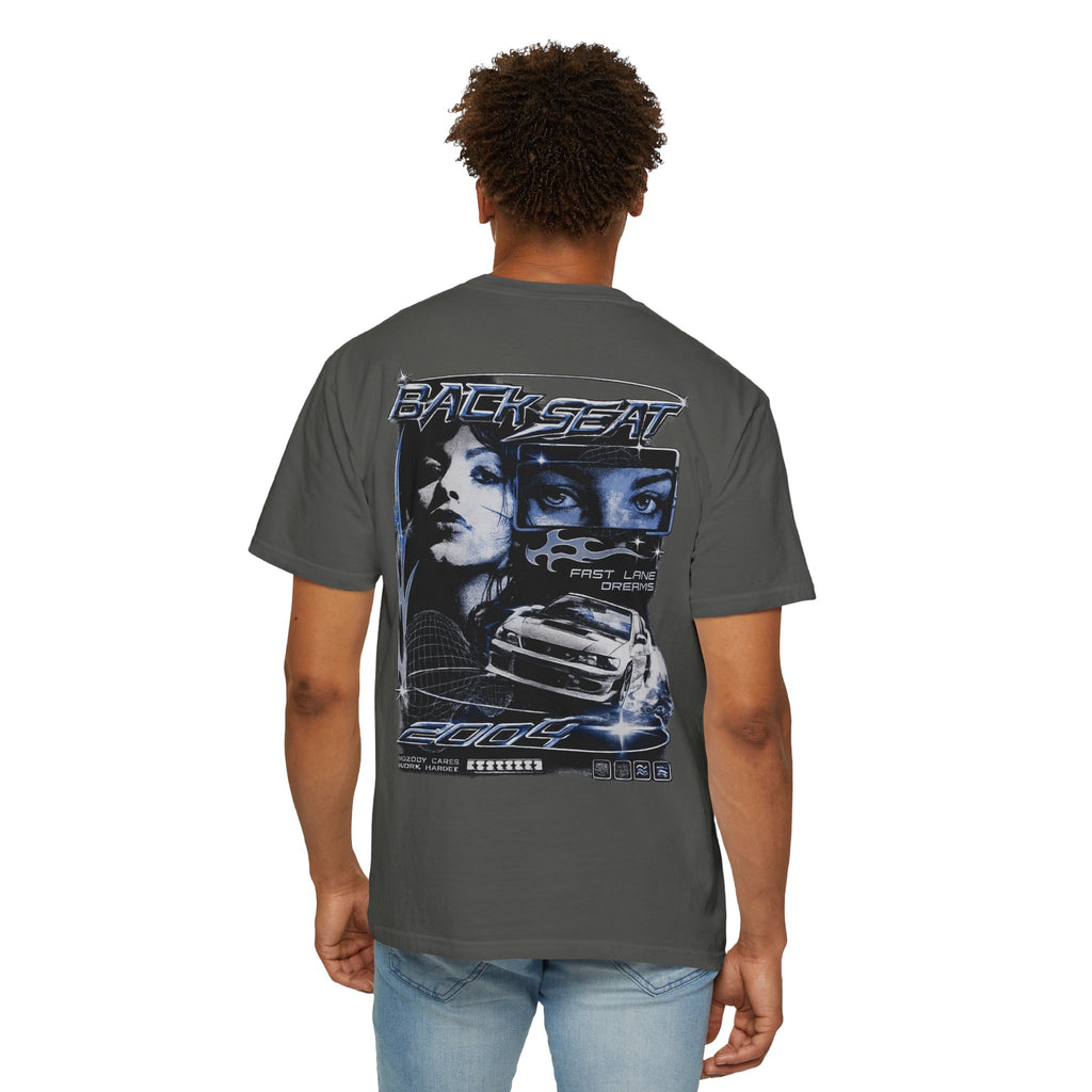 BACKSEAT Midnight Blue Graphic T-Shirt — Retro Racing Streetwear Tee