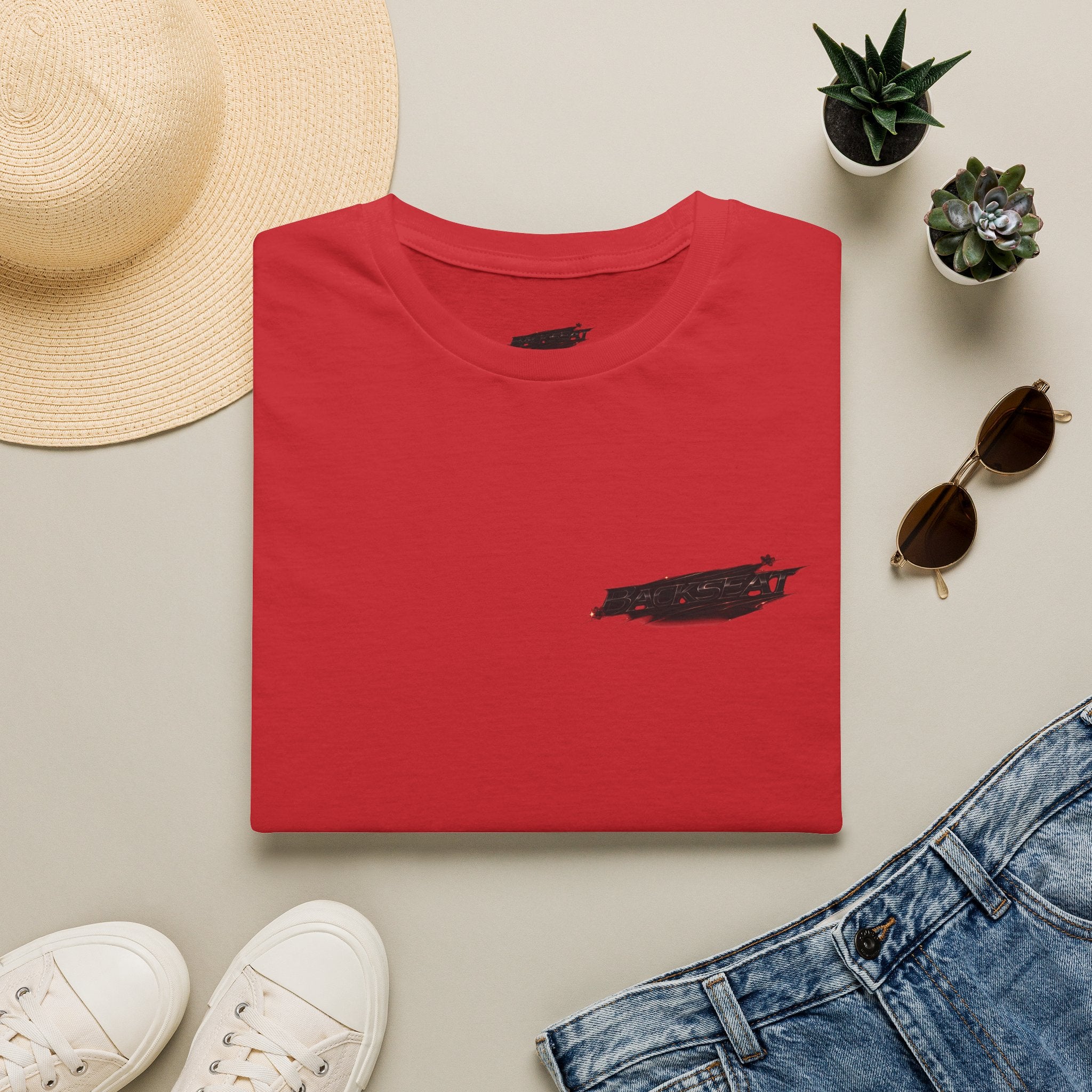 Minimal Black Cherry BACKSEAT T-Shirt — Small Chest Graphic Casual Tee