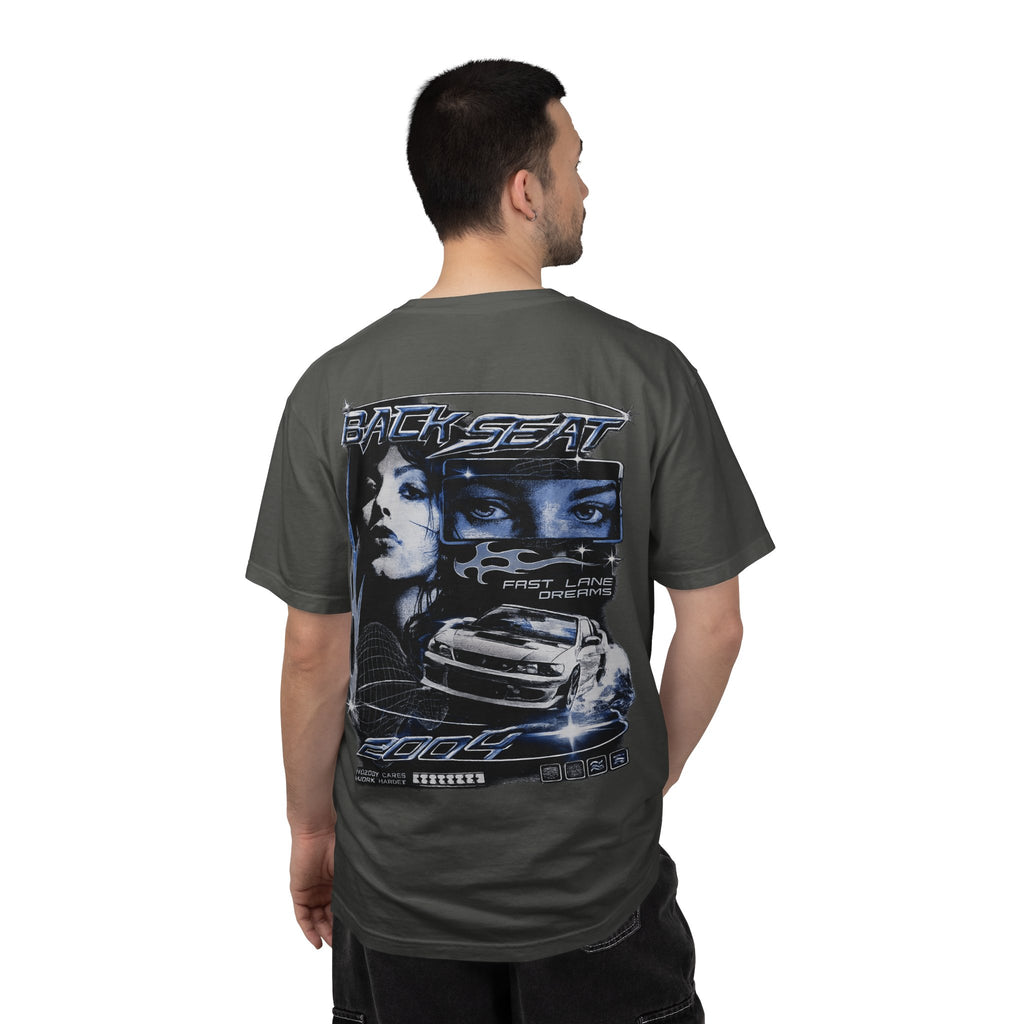 BACKSEAT Midnight Blue Graphic T-Shirt — Retro Racing Streetwear Tee