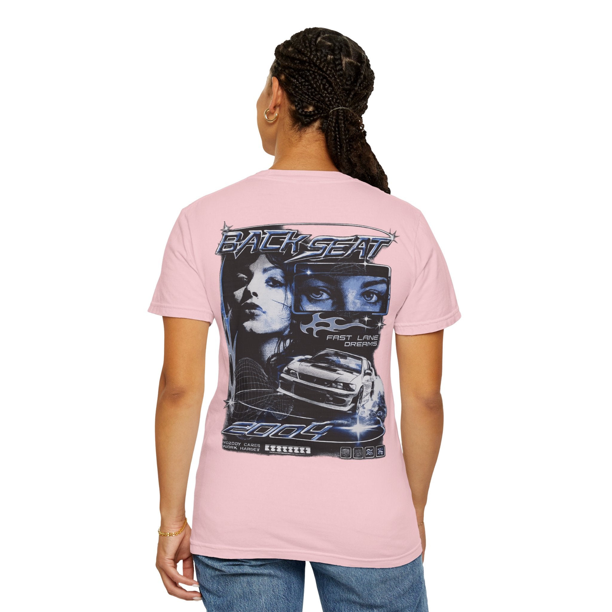 BACKSEAT Midnight Blue Graphic T-Shirt — Retro Racing Streetwear Tee