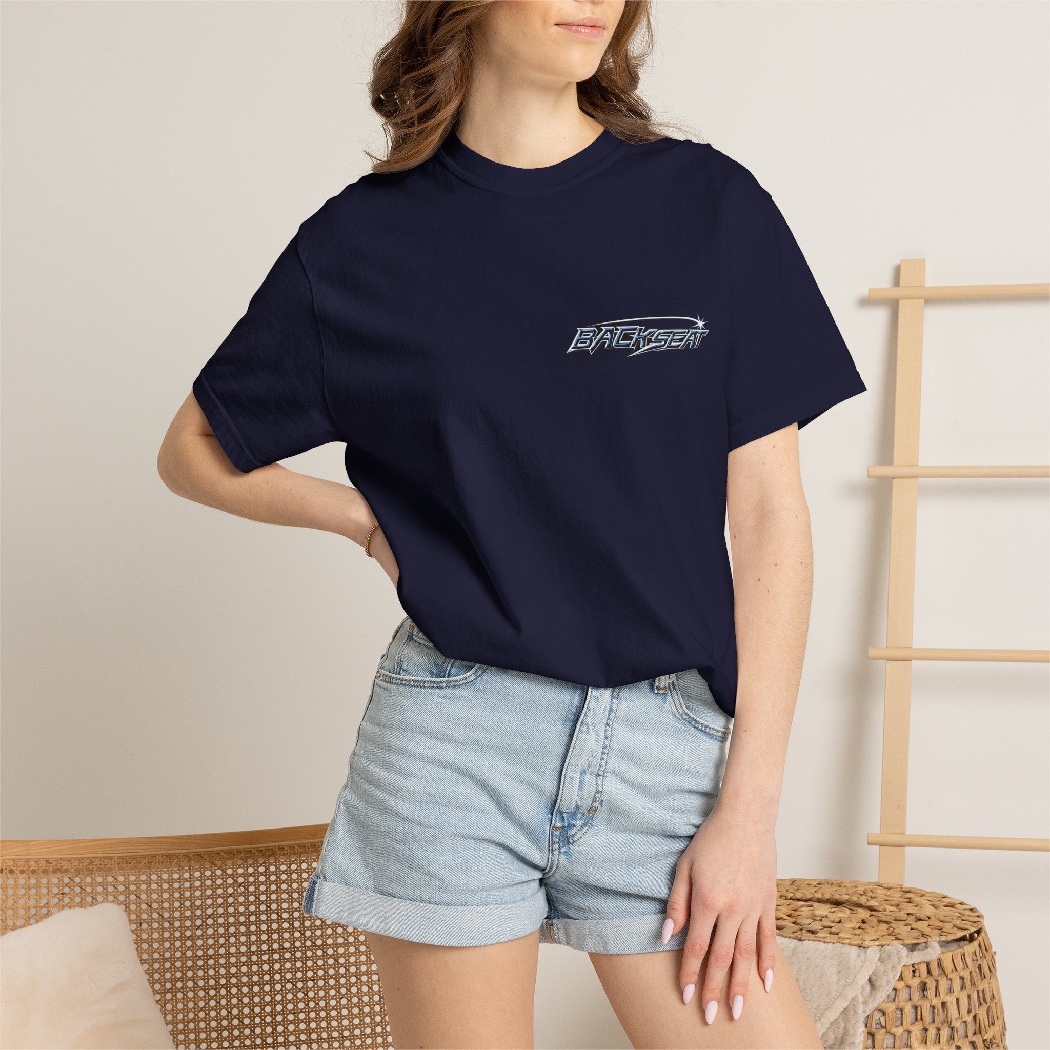 BACKSEAT Midnight Blue Graphic T-Shirt — Retro Racing Streetwear Tee