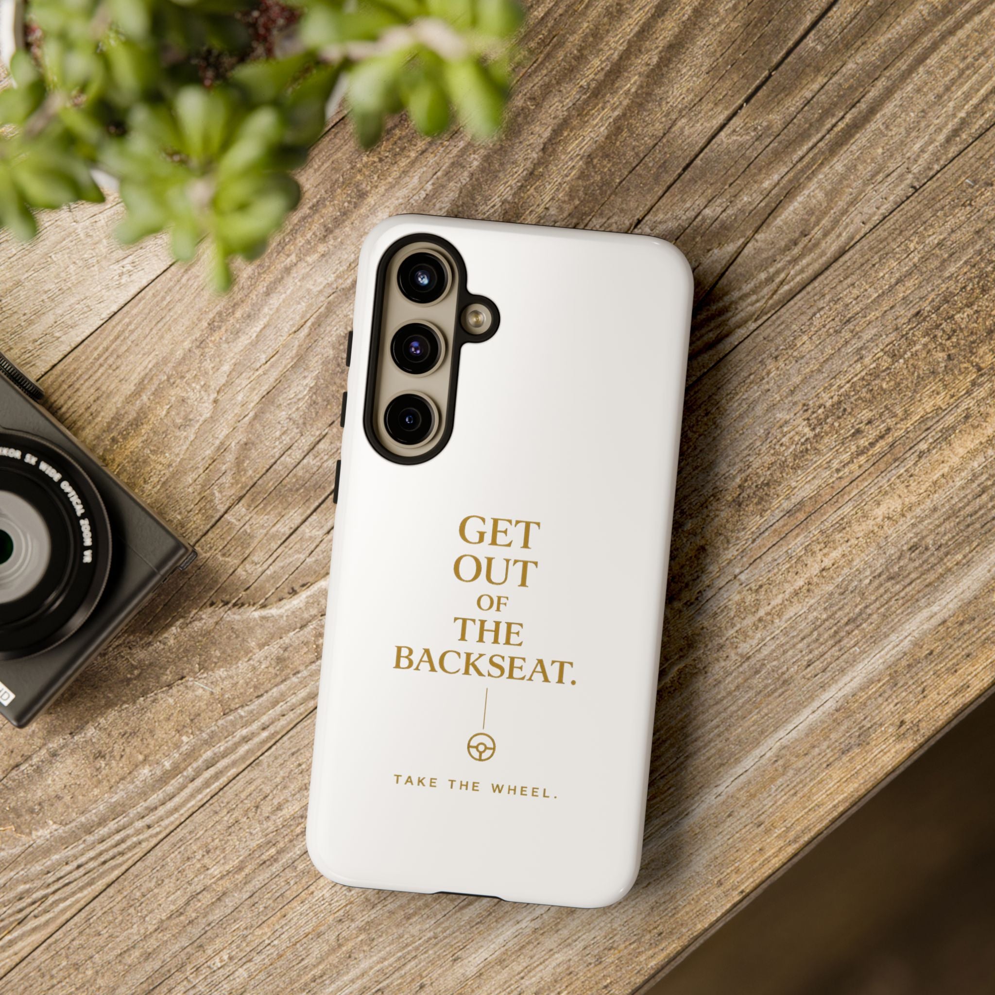 Get Out of the Backseat iPhone Case — Minimal Gold Typography Protective Phone Case