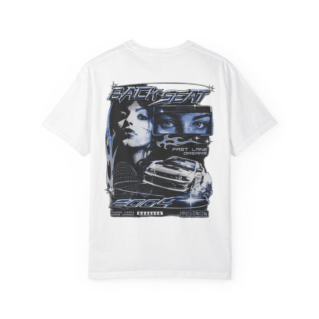 BACKSEAT Midnight Blue Graphic T-Shirt — Retro Racing Streetwear Tee