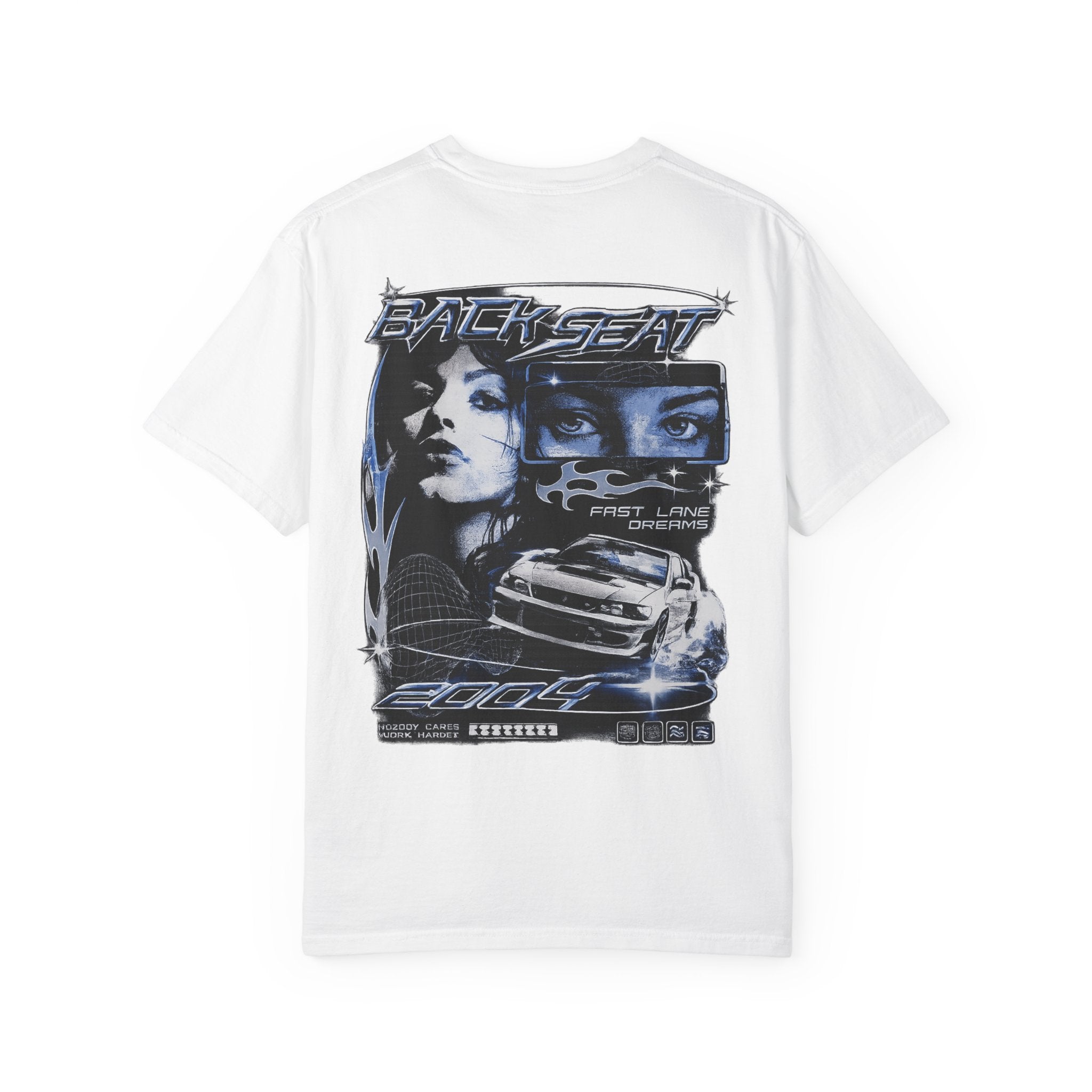 BACKSEAT Midnight Blue Graphic T-Shirt — Retro Racing Streetwear Tee